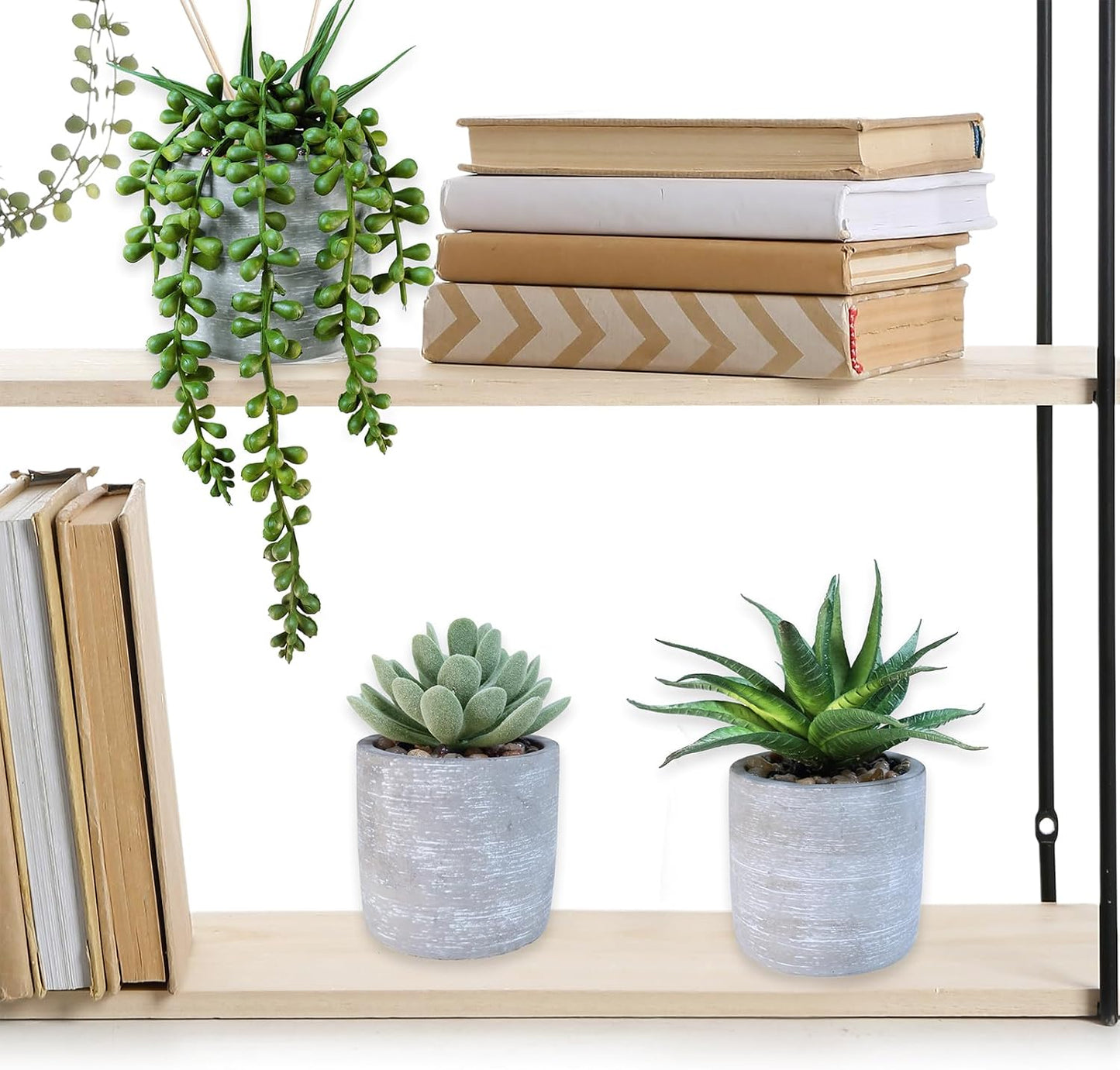 Artificial Potted Succulent Plants Faux Aloe Echeveria String of Pearls Succulents / Gray / Set of 3