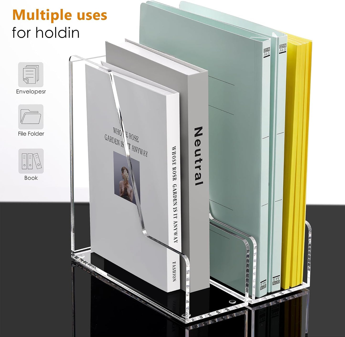 SANRUI 2-Pack Acrylic Magazine File Holder Desk Organizer Magazine Rack, Clear, Vertical File Sorter Holders, 9.45" D x
