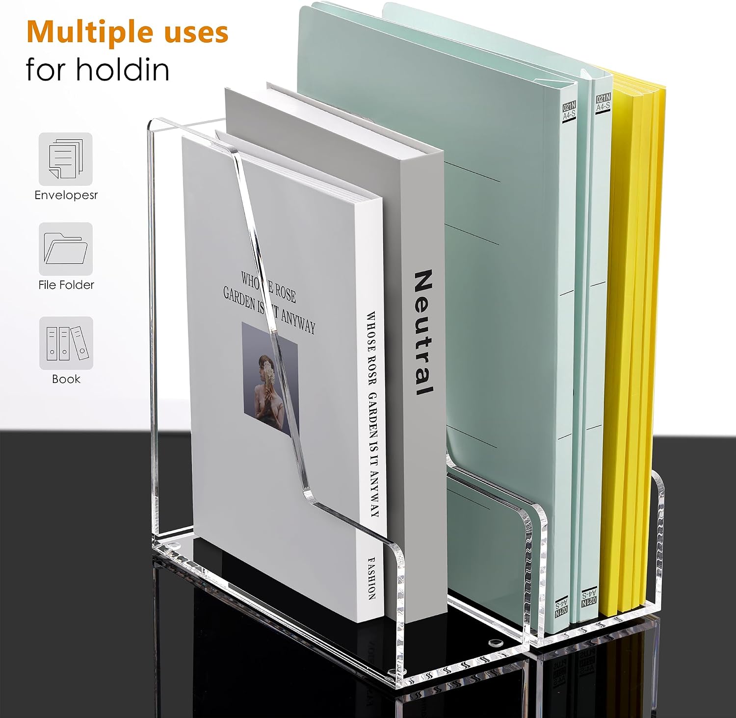 SANRUI 2-Pack Acrylic Magazine File Holder Desk Organizer Magazine Rack, Clear, Vertical File Sorter Holders, 9.45" D x
