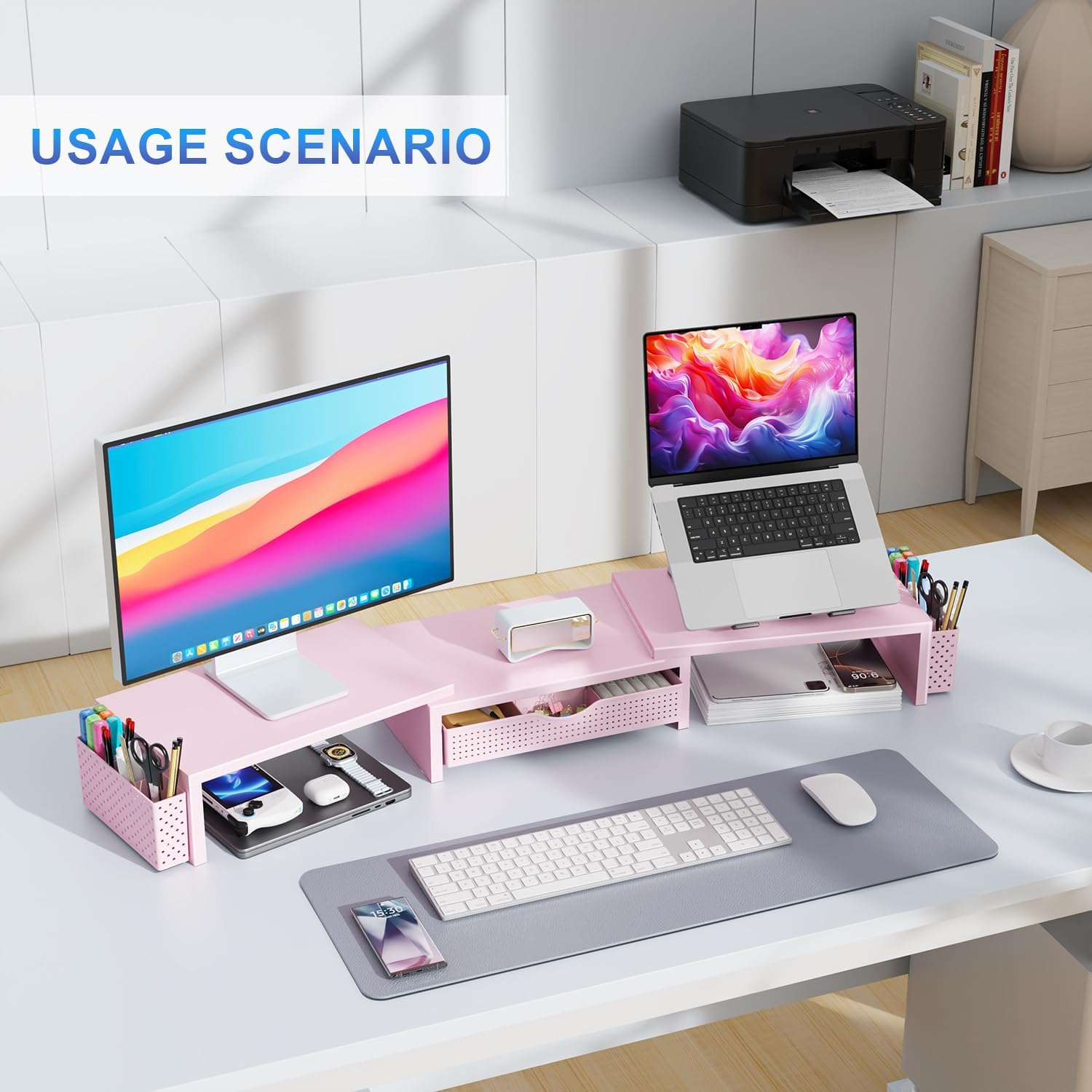 gianotter Dual Monitor Stand Riser With Drawer and 2 Pen Holders | Computer Monitor Stand Desk Organizer and
