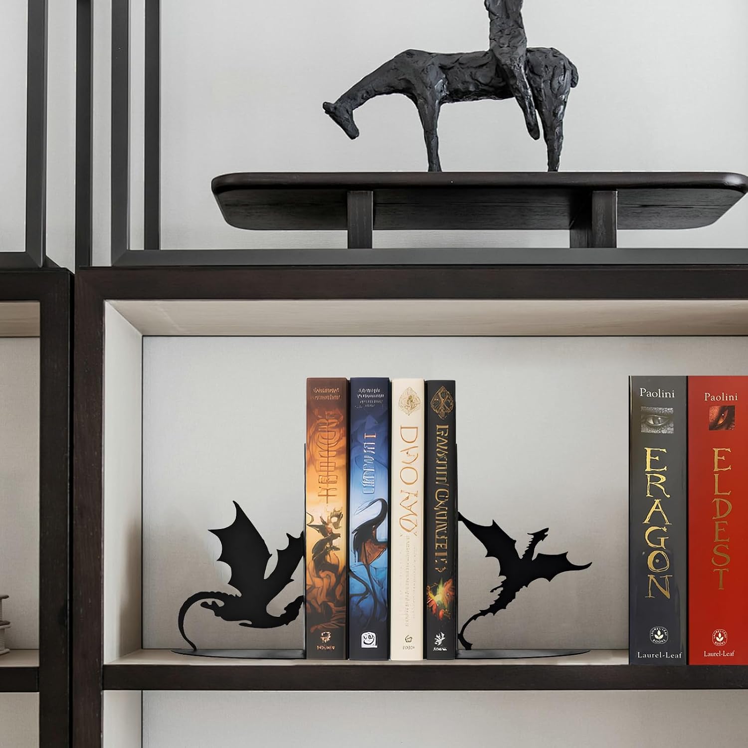 Metal Dragon Bookends Stoppers Holder Stand for Desk Shelf Cool Dragon Book Ends Decorative / Black