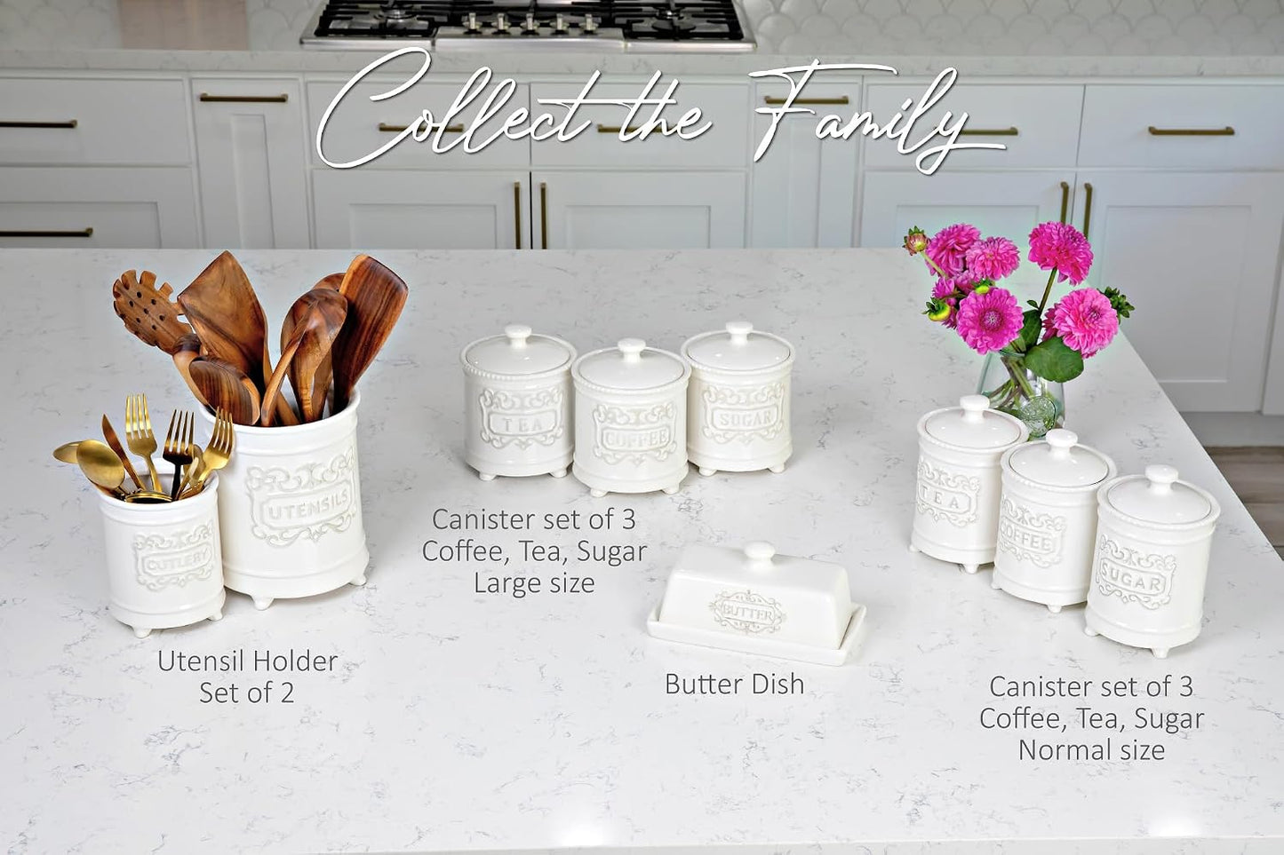 25DOL Large 7.5"+5.5" Elegant Ceramic Utensil Holder for Countertop, Cooking Utensils Organizer for Spatula, Large