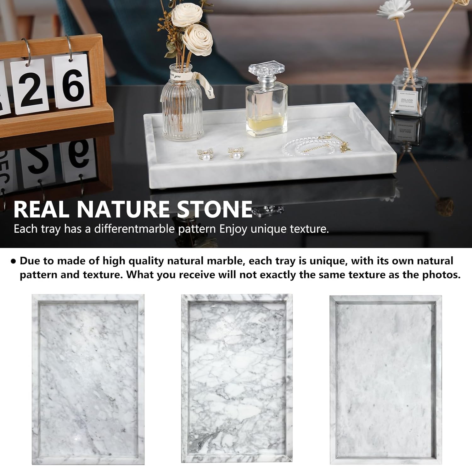 Real Natural Marble Tray / White / 12 x 8 x 1.2