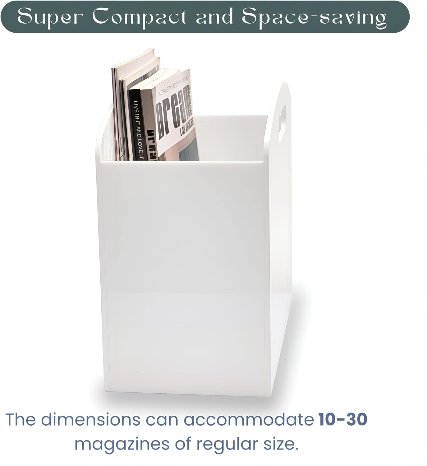 White Magazine Holder - Acrylic Magazine Rack Floor, Newspaper Stand with handles, Modern Lucite Magazine and Book