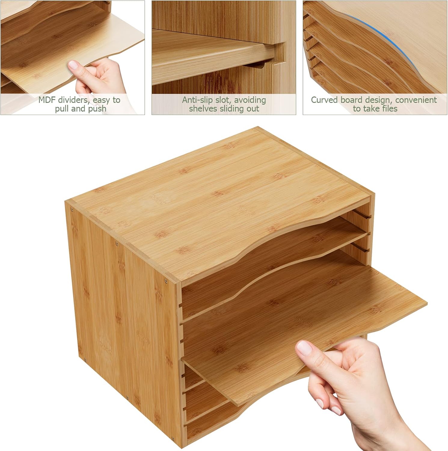 Bamjoy Bamboo 5 Tier Desktop Organizer, Paper Organizer Mail Sorter, File Holder Letter Document Storage with