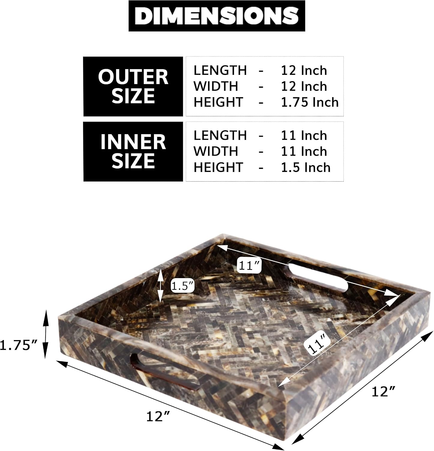 Decorative Tray / Square Serving Tray / 12 x 12 x 2 / Discovery Fantazia