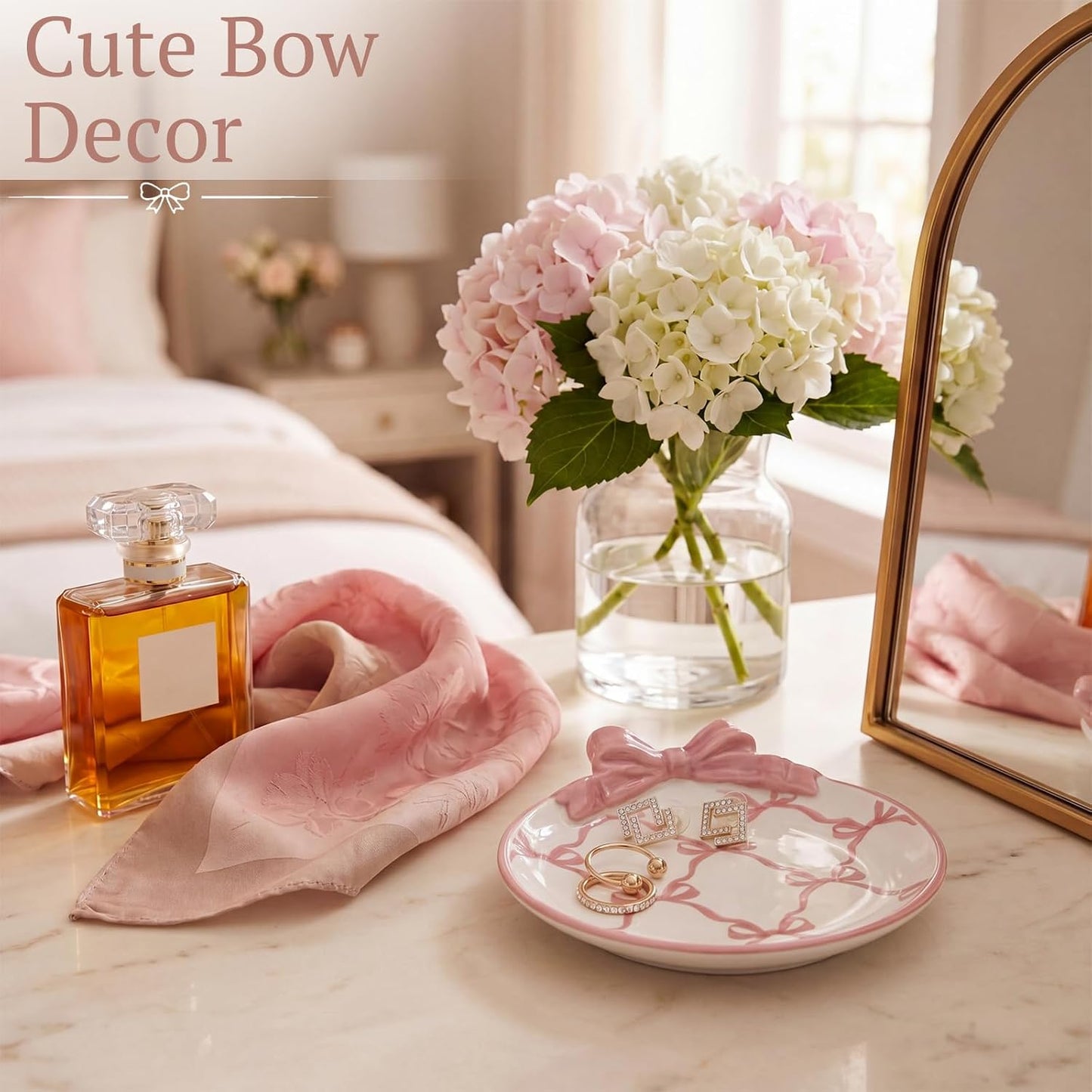 Bow Ceramic Jewelry Tray Coquette Ring Holder Trinket Dish for Rings Earrings Necklaces Bow / Pink
