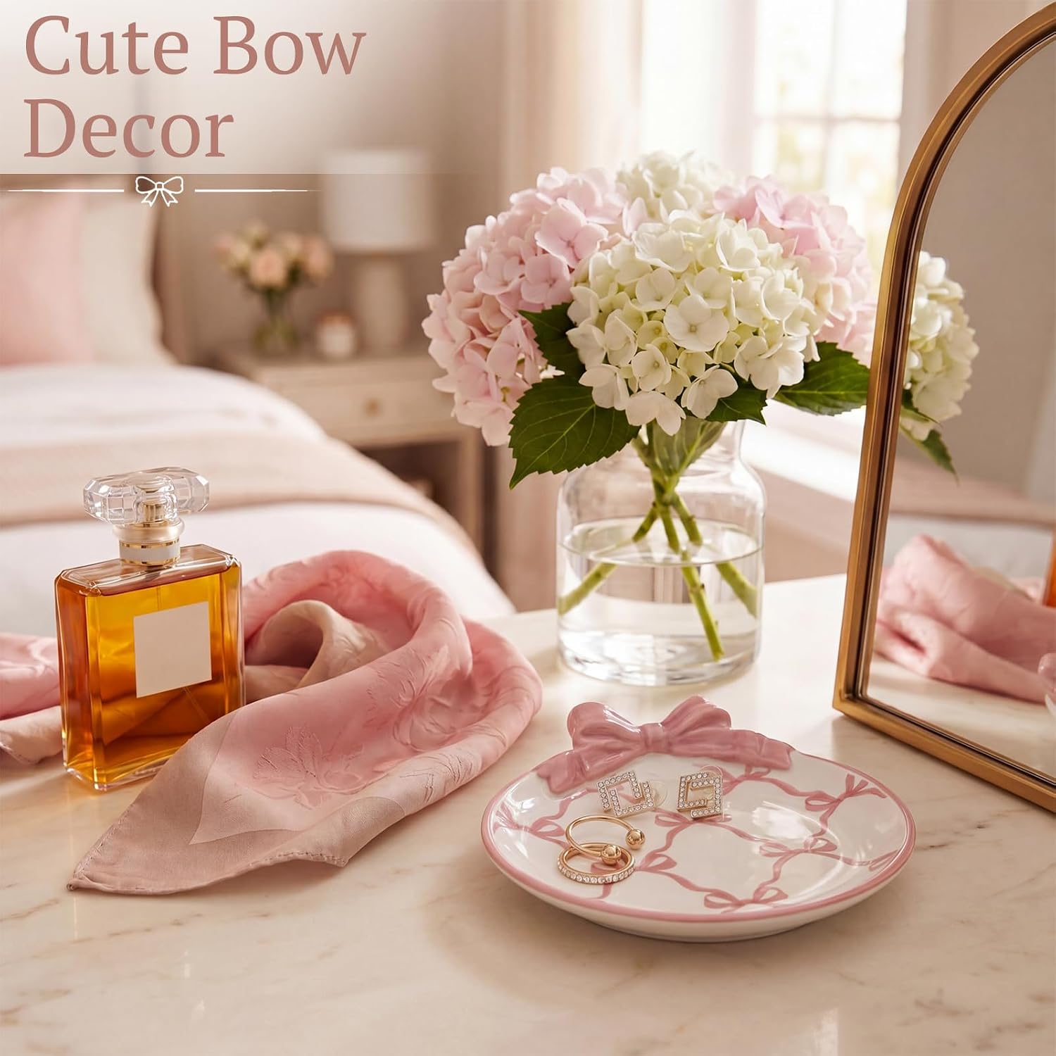 Bow Ceramic Jewelry Tray Coquette Ring Holder Trinket Dish for Rings Earrings Necklaces Bow / Pink