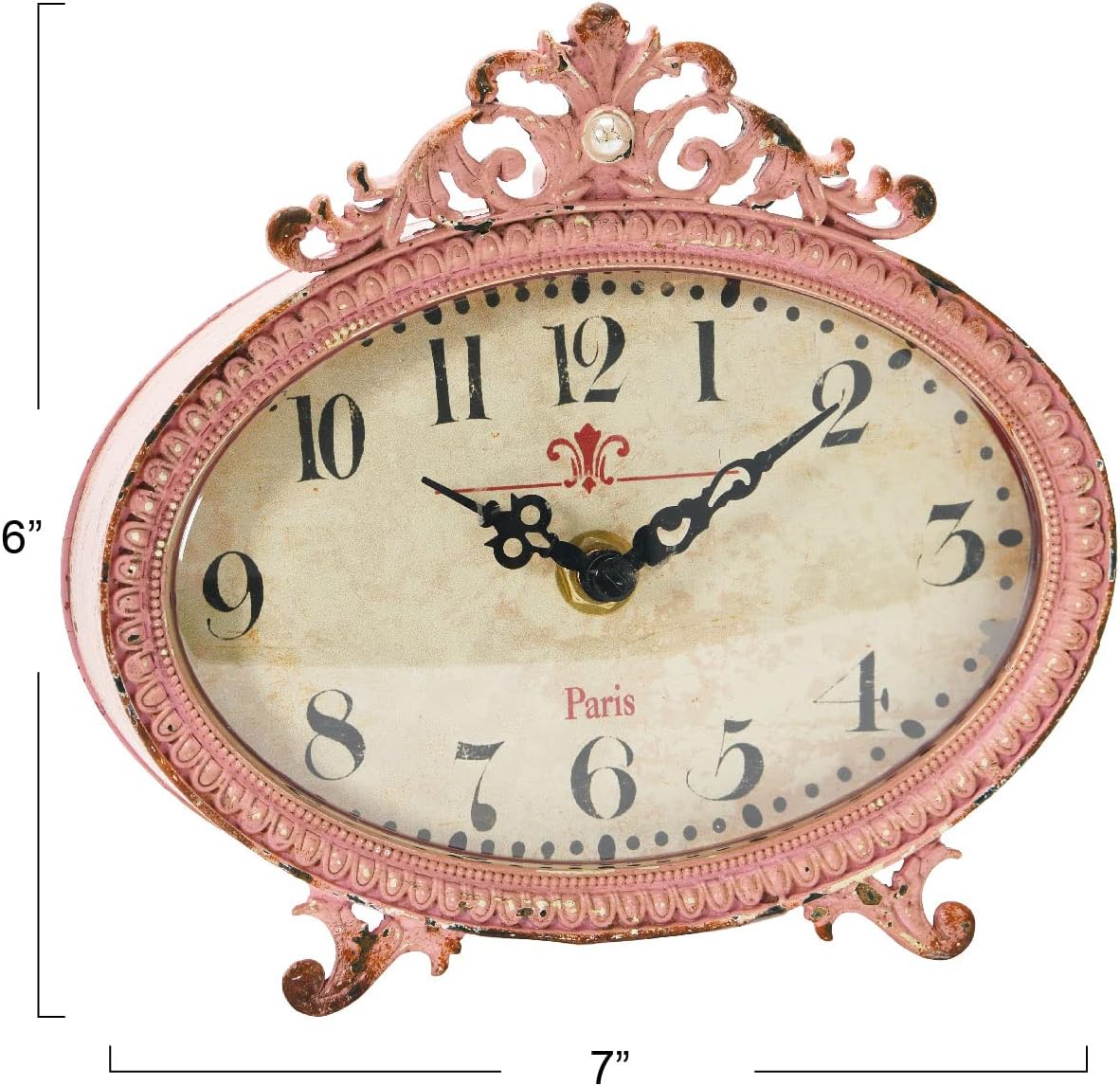 Creative Co-Op Distressed Pewter Mantel Clock, Pink