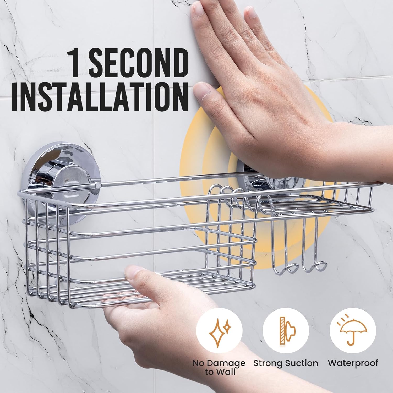 Shower Caddy Suction Cup Shower Shelves Shower Holder / 1 x Silver