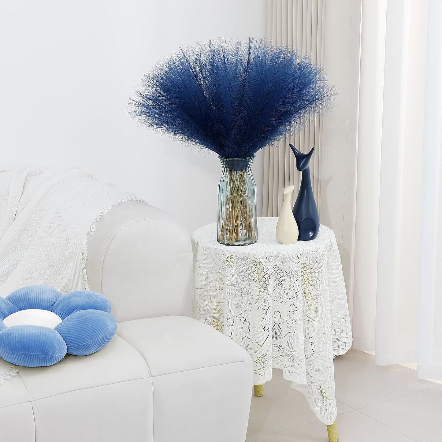 Blue Pampas Grass Decor Faux Pampas Grass Bulk Artificial Dried / Blue Style / 21.7 Inch / Set of 30