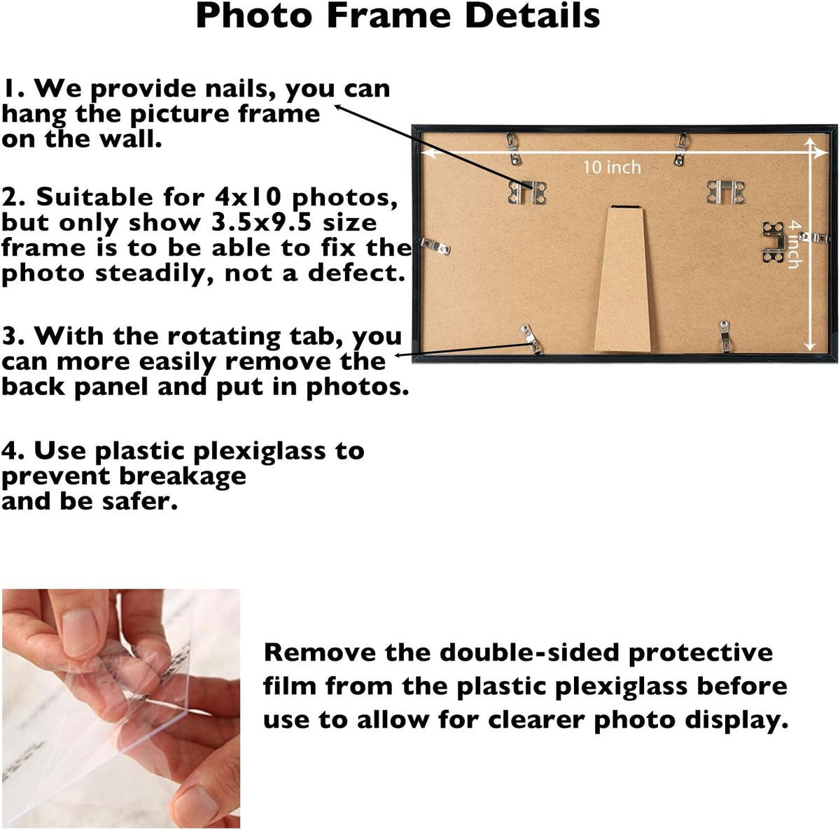 JCJMY 4x10 Picture Frame Set of 6 Black for Wall Hanging or Tabletop, Wall Mounting Horizontally or Vertically, 4 x 10