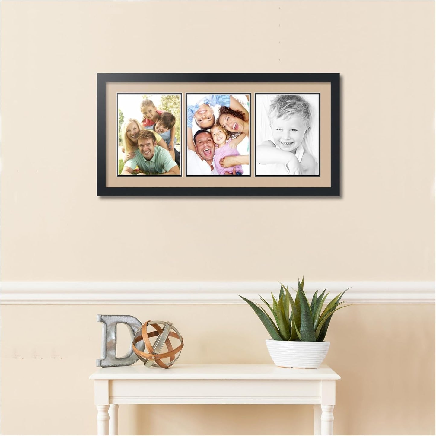 ArtToFrames Collage Photo Frame Double Mat with 3 - 8.5x11 Openings and Satin Black Frame