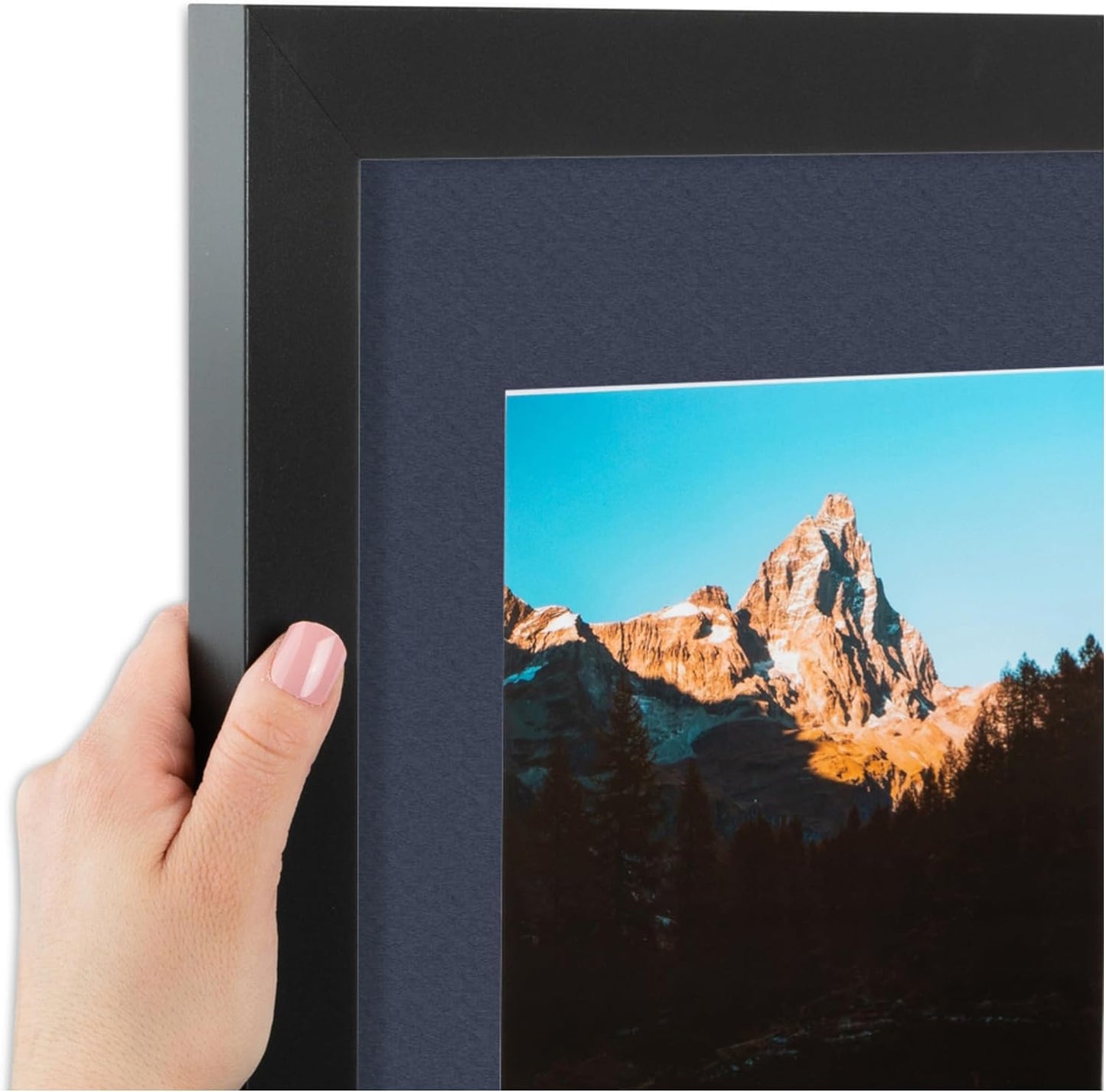 ArtToFrames Collage Photo Frame Double Mat with 1-5.5x8 and 2-6x6 Openings with Satin Black Frame and Blue Jay mat.