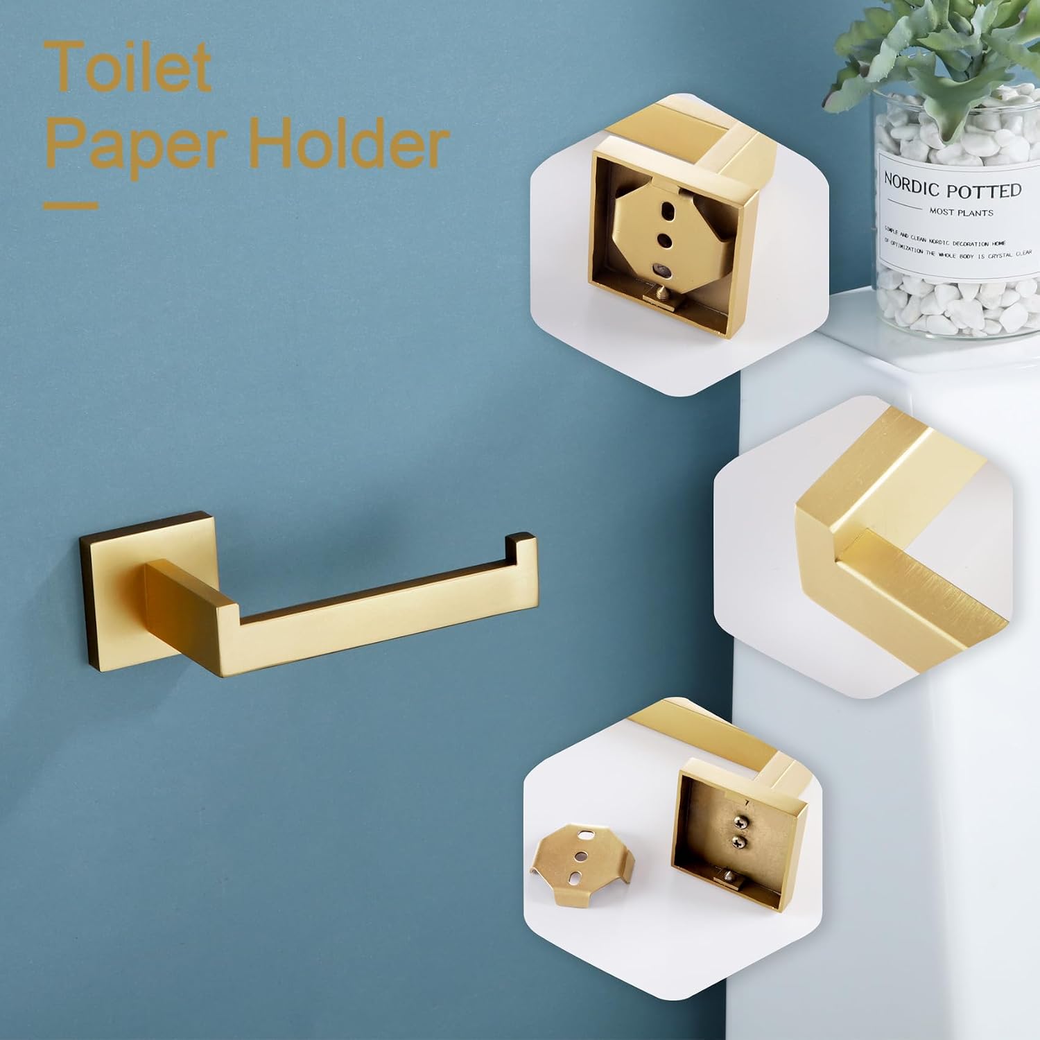KOKOSIRI Gold Toilet Paper Holder Toilet Roll Holder for Bathroom Kitchen Washroom T-304 Stainless Steel Wall Mounted