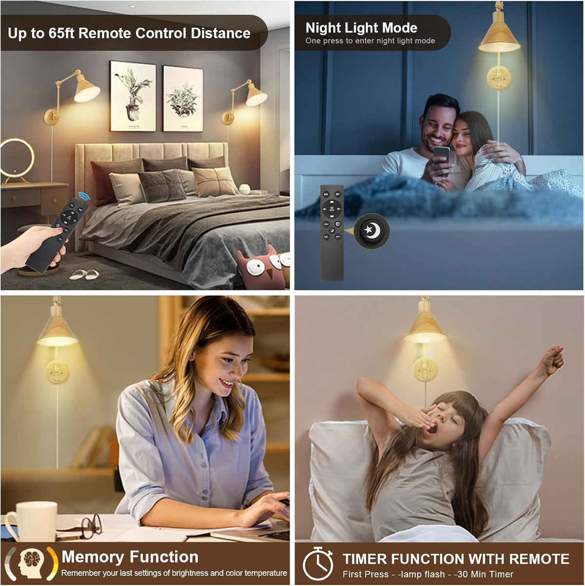 TRLIFE Dimmable Wall Sconce, Remote Control Plug in Wall Sconce Dimming 10%-100% and Adjustable Color Temperature