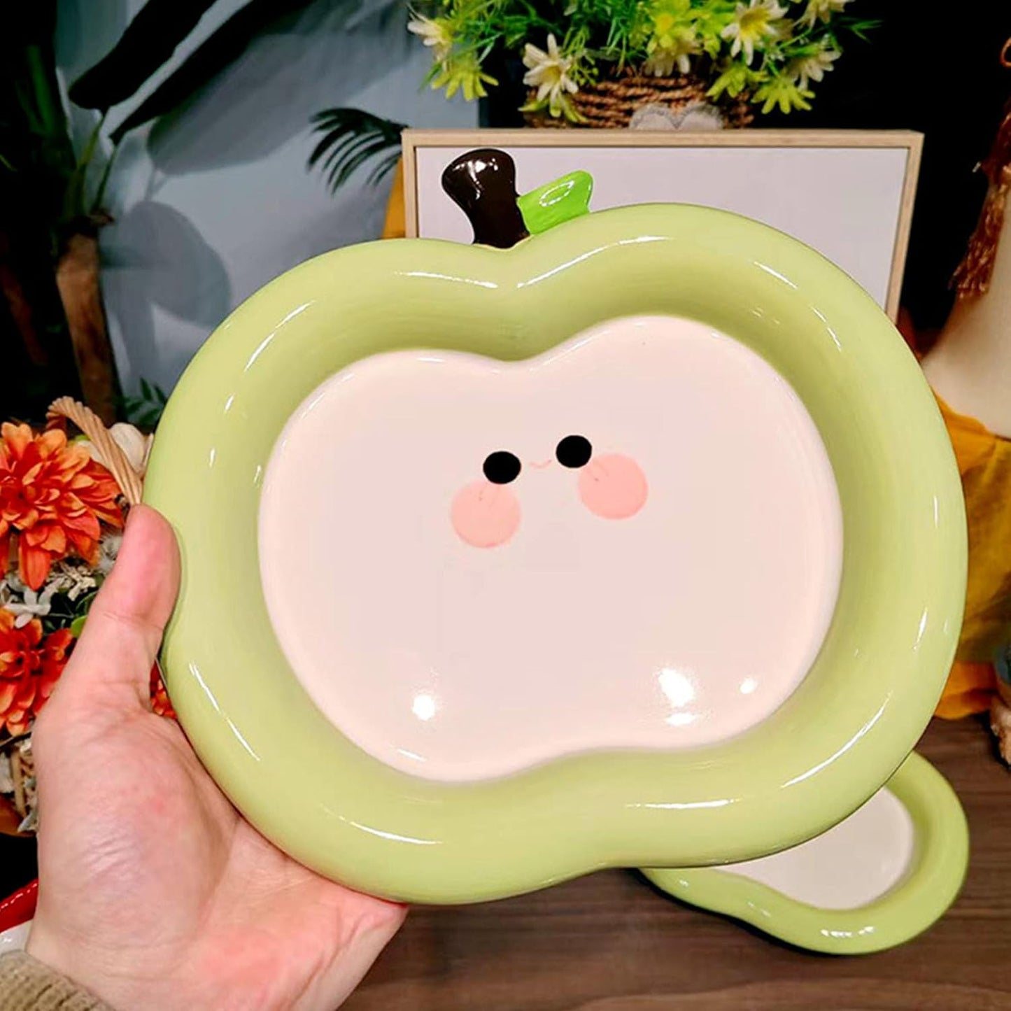 Green Apple Jewelry Tray Ceramic Ring Holder Dish " Key / #b Green Apple Jewelry Tray / 8.7 x 8.3