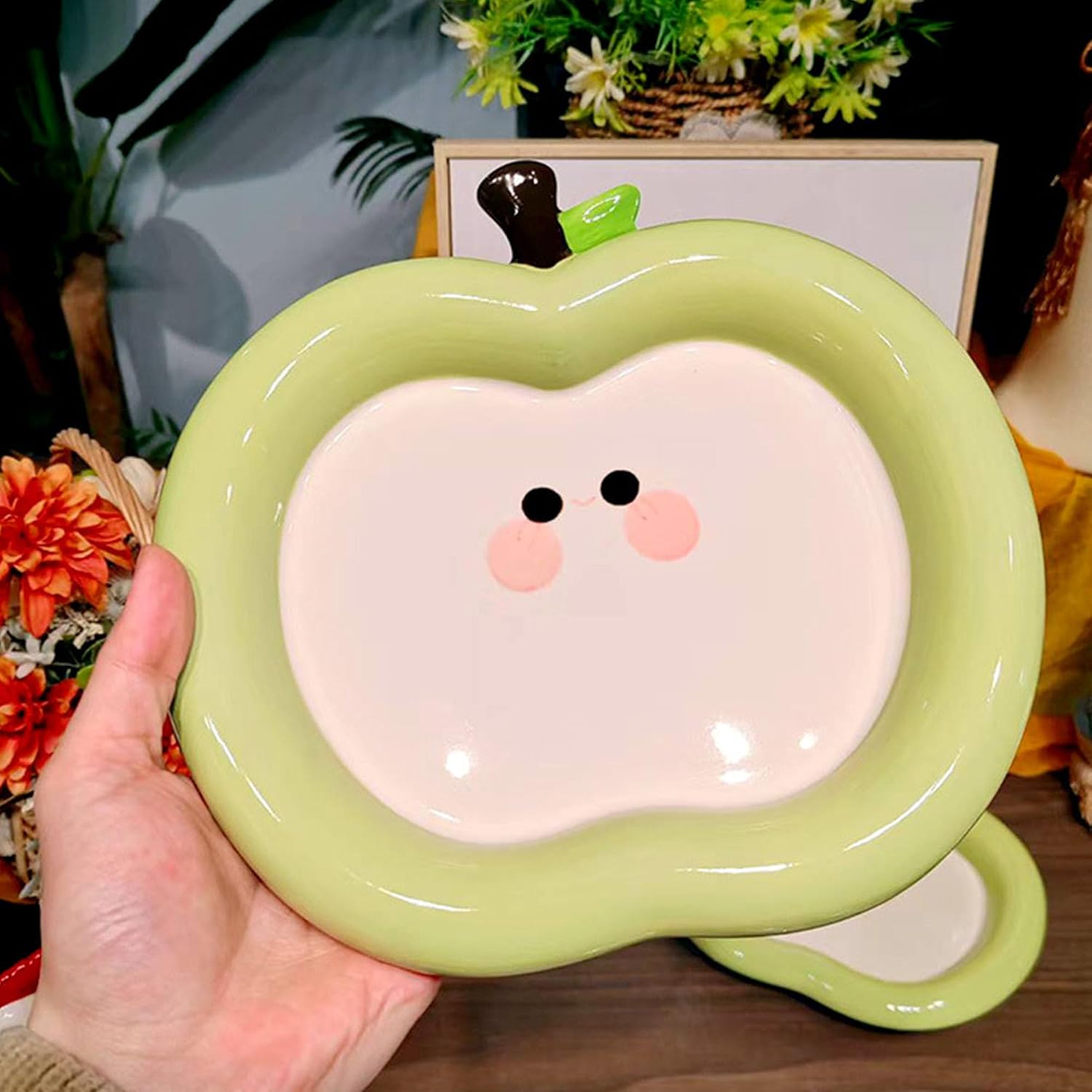 Green Apple Jewelry Tray Ceramic Ring Holder Dish " Key / #b Green Apple Jewelry Tray / 8.7 x 8.3