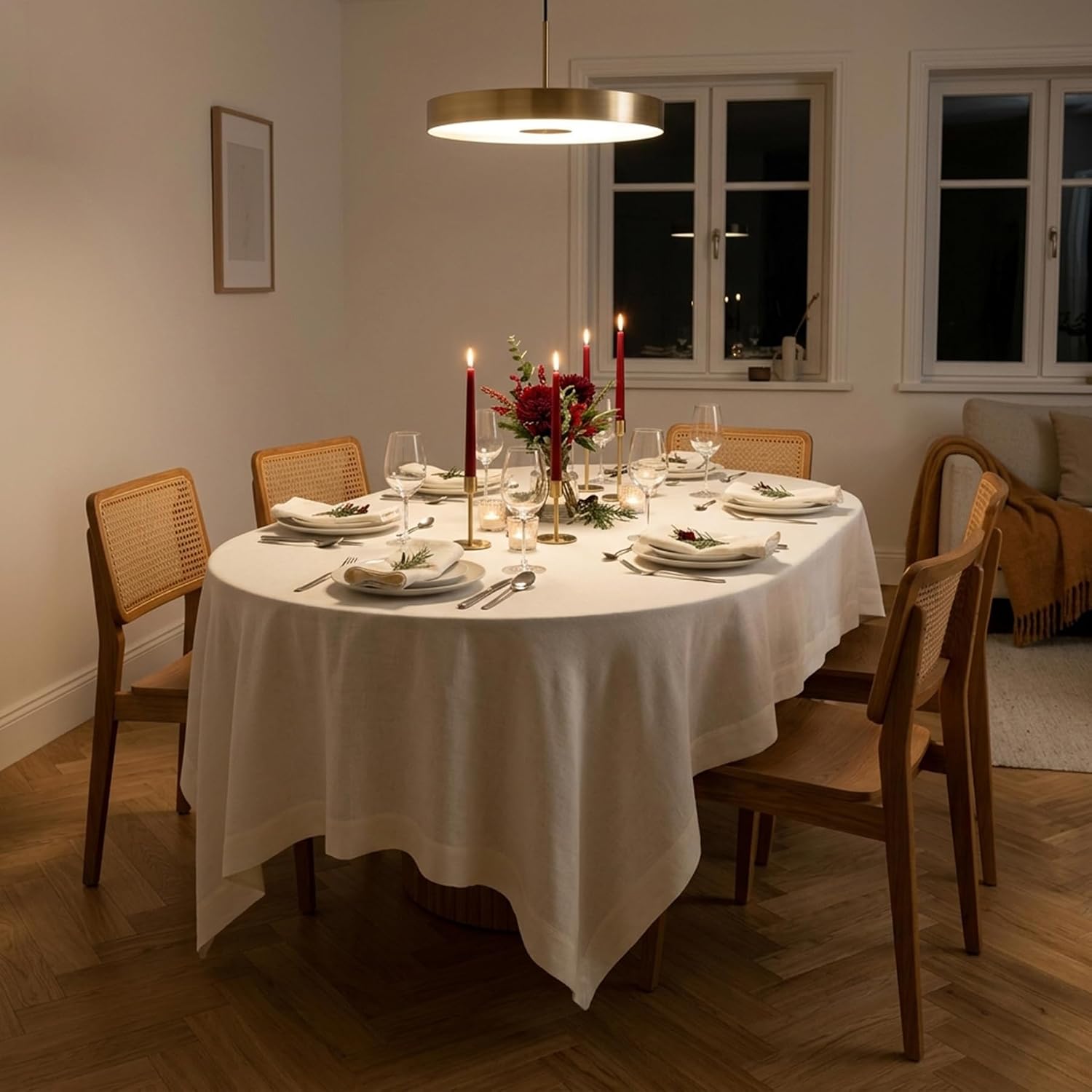 Solino Home 100% Pure Linen Tablecloth Ivory Rectangular, Fete 60 x 102 in | Linen Table Cloth for 6-8 seater dining