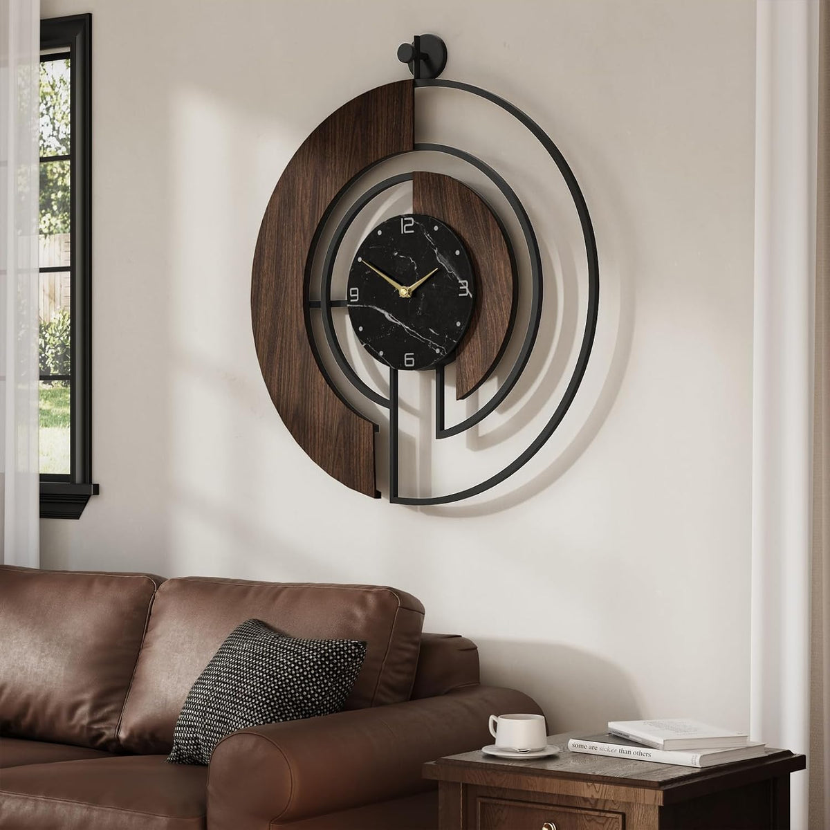 Cuspin Large Wall Clock 30 Inch, Modern Walnut Marble Dial Decorative Clock | Battery operated, silent non ticking