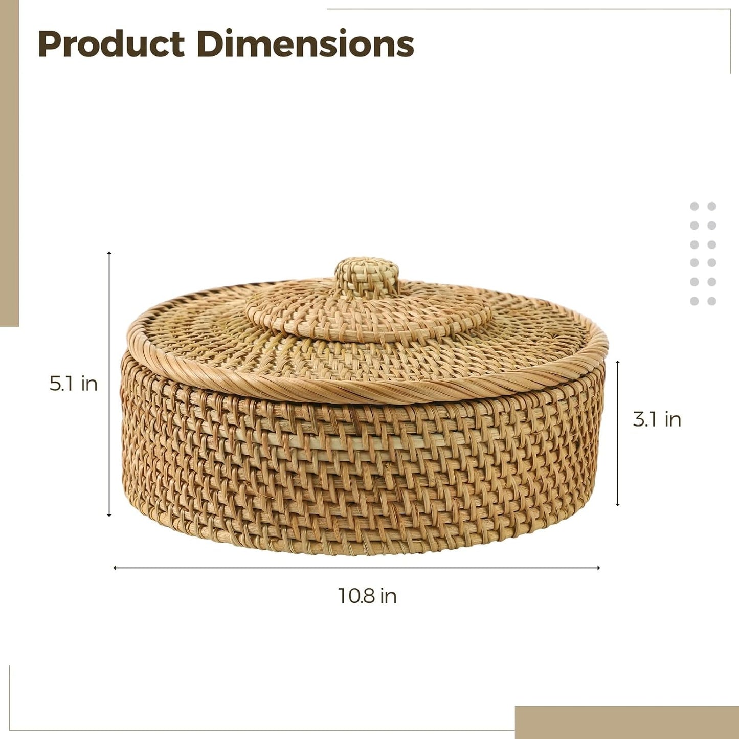Rattan Basket / Lidded Wicker Storage Basket for Organizing / Natural
