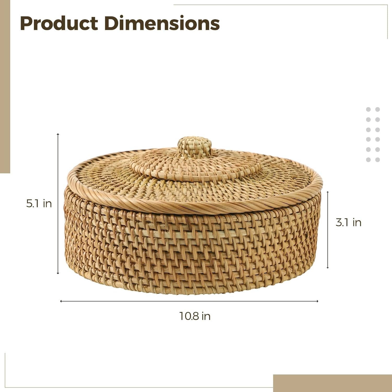 Rattan Basket / Lidded Wicker Storage Basket for Organizing / Natural