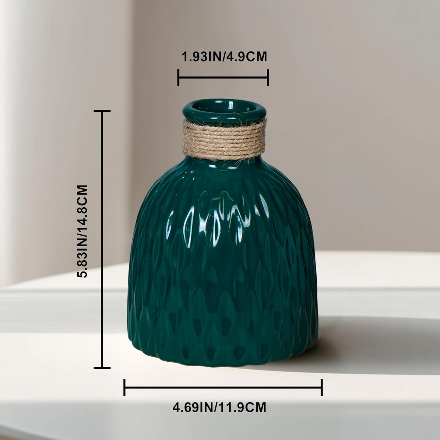 Modern Ceramic Vase for Flowers / Dark Green / 6 Inch
