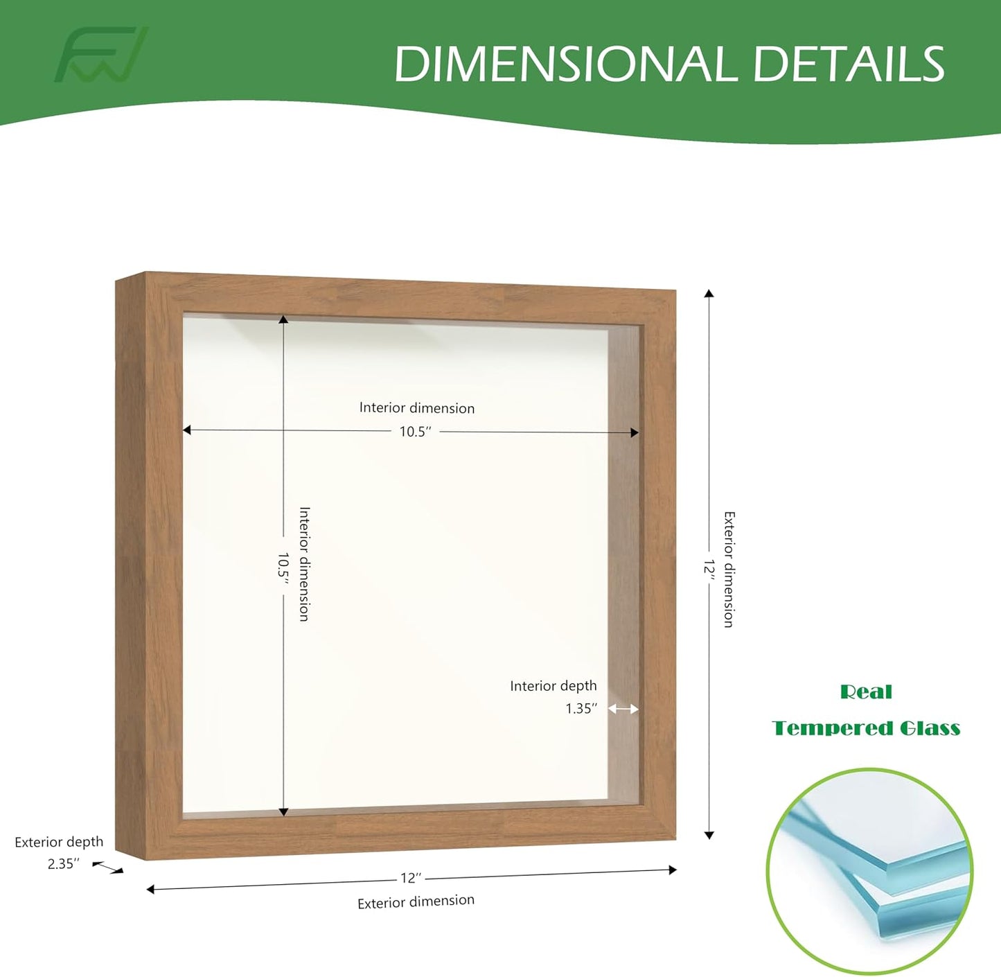FrameWorks 11” x 11” Golden Oak Wooden Shadow Box Frame – Display Case with Soft Felt Back, Memory Box with Tempered