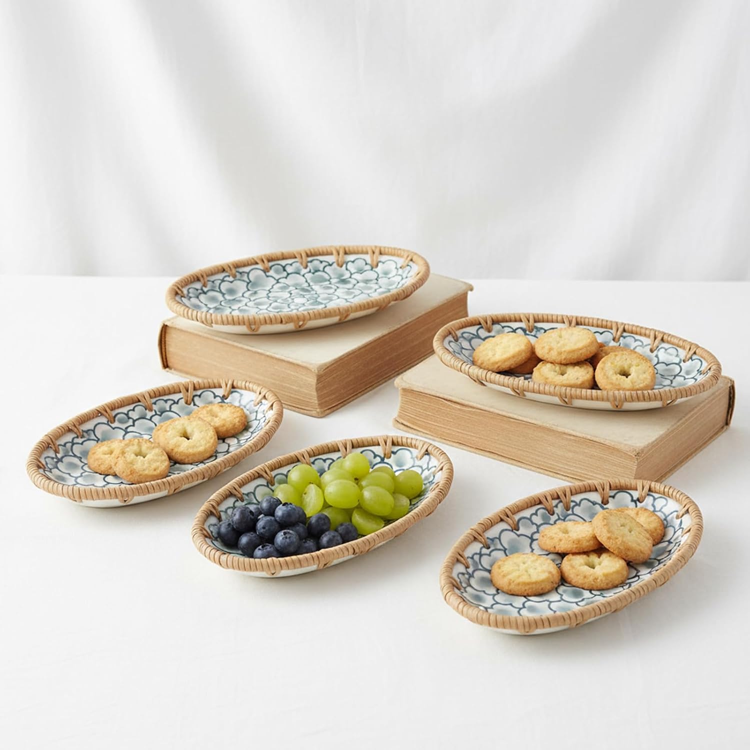 Mini Rattan Ceramic Tray / Light Green Cloud