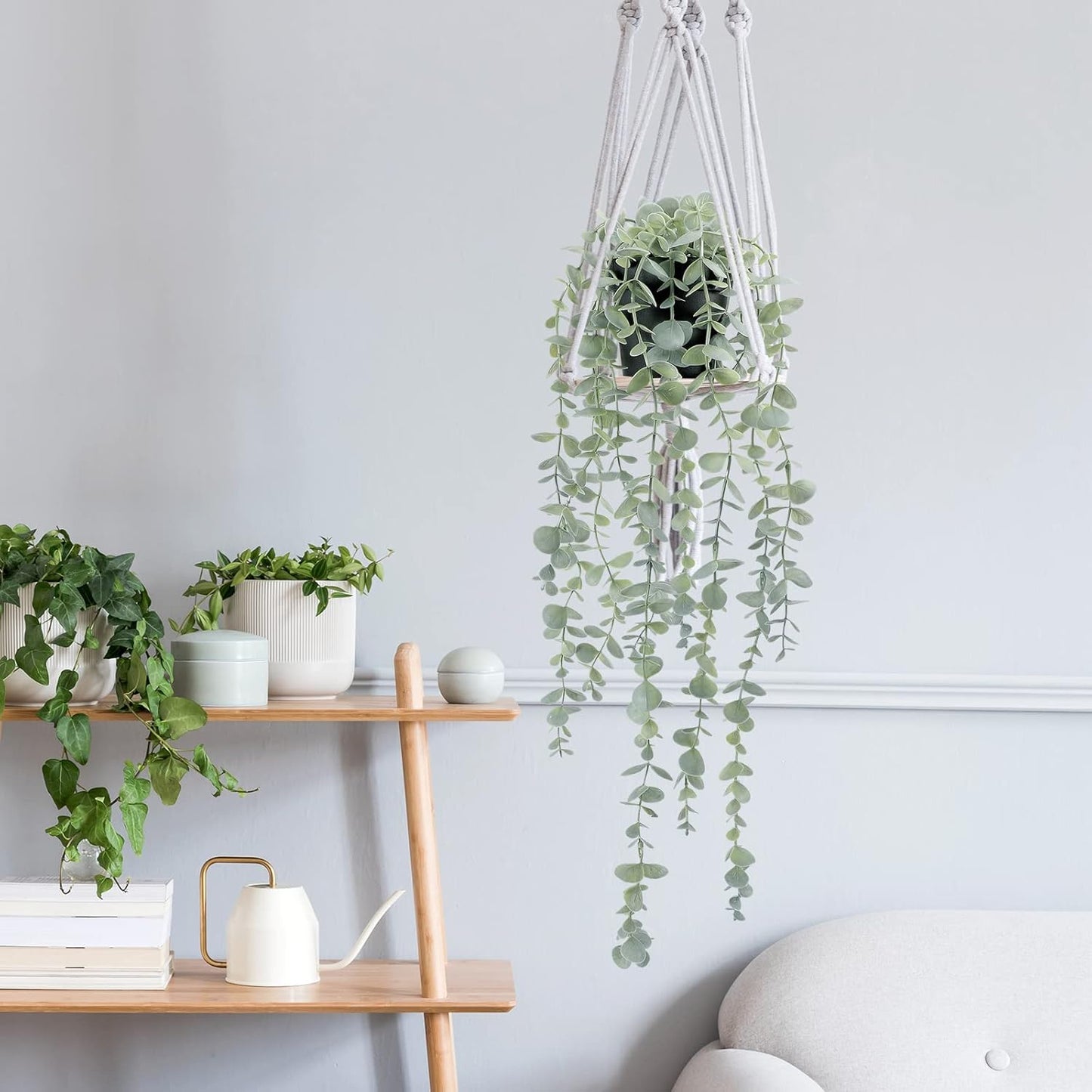 Artificial Eucalyptus Plants Shelf Hanging Fake Plant in Pot / 5.9in-24in / Set of 2
