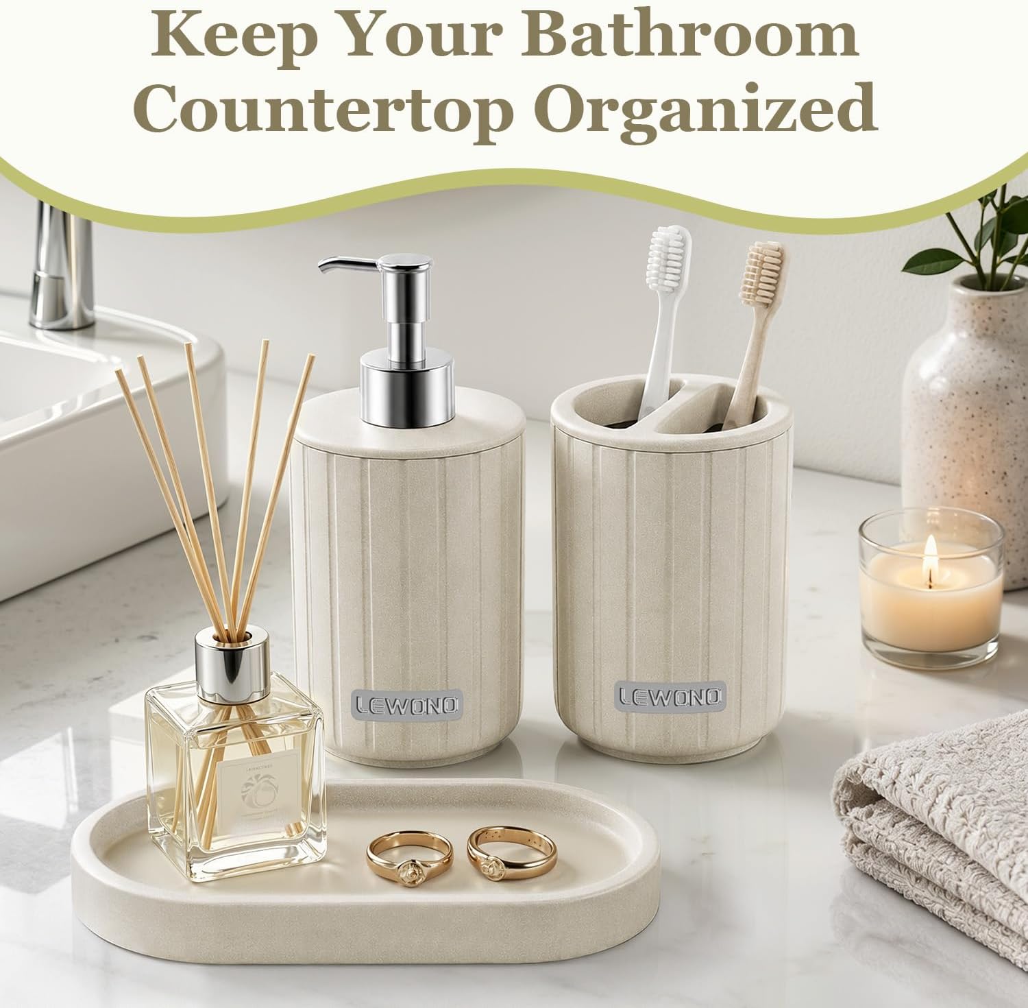Toothbrush Holder and Vanity Counter Tray / Set of 3