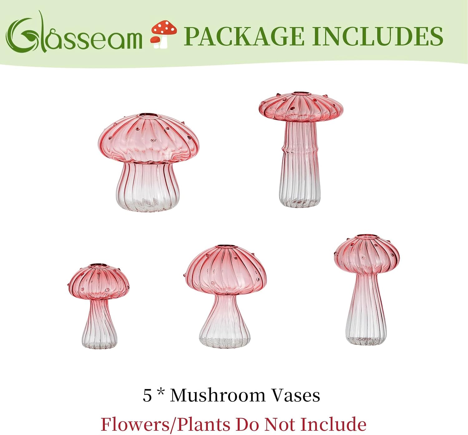 Glass Mushroom Vase / Pink / Set of 5