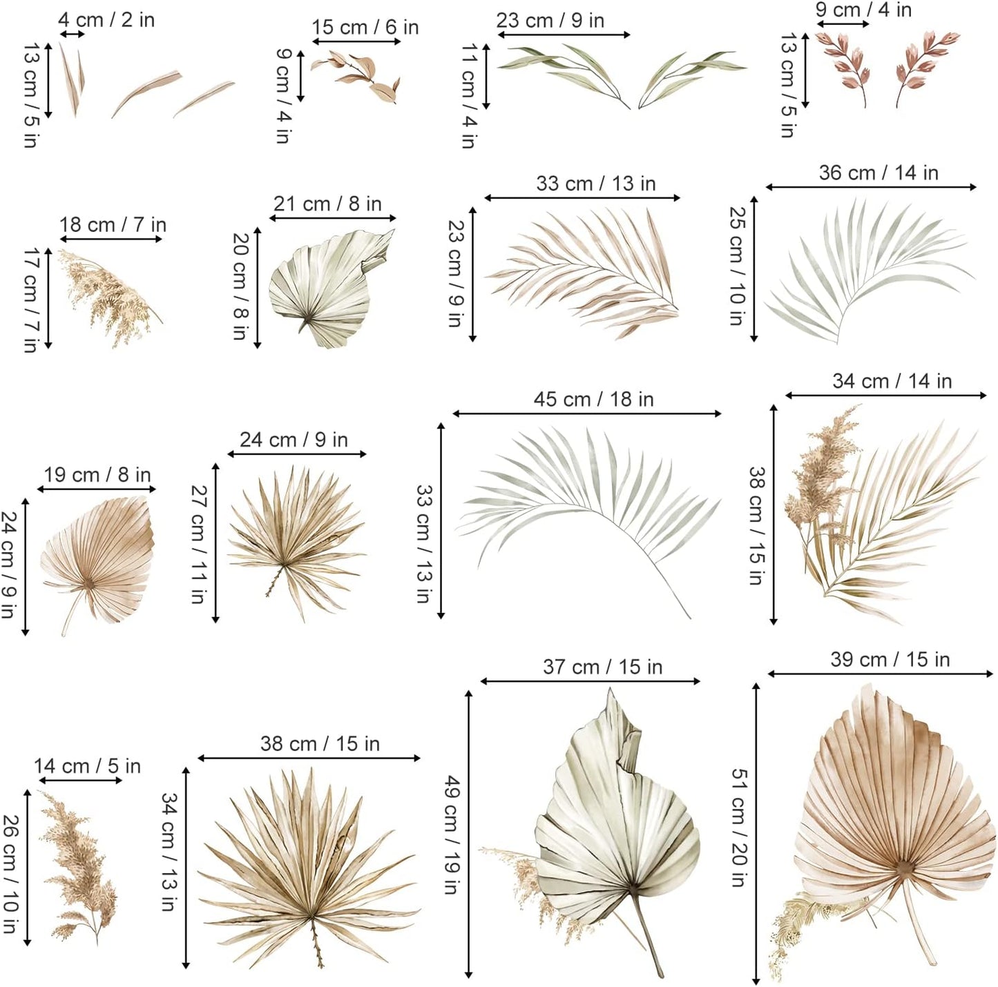 Boho Palm Leaves Wall Decals Large Leaf Plants Wall Stickers Decor Bedroom Living Room Nursery / A