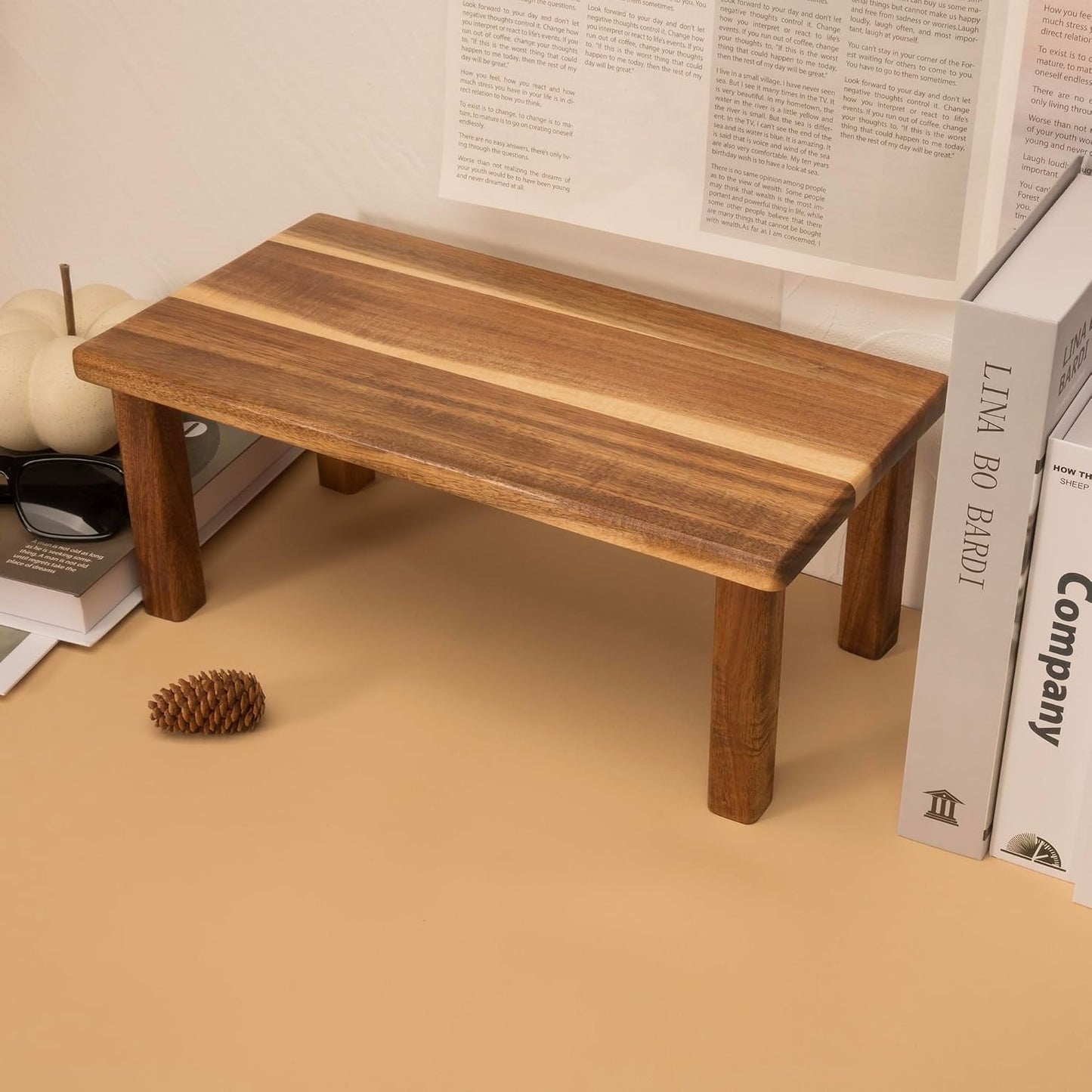 Acacia Wooden Desktop Organizer Shelf Kitchen Cabinet and Counter Riser Display Shelf for Top