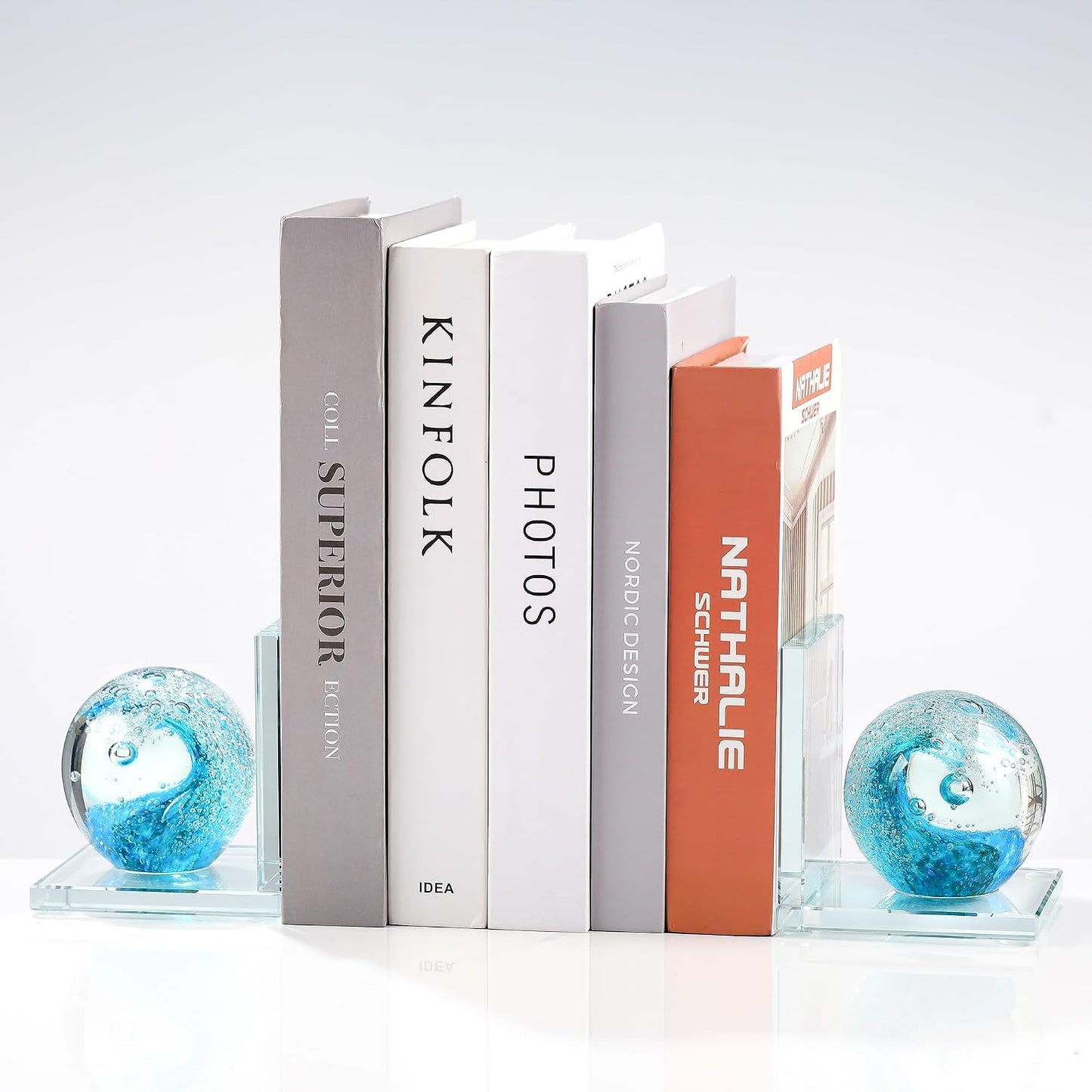 Glass Bookends / Book Ends / Light Blue+green