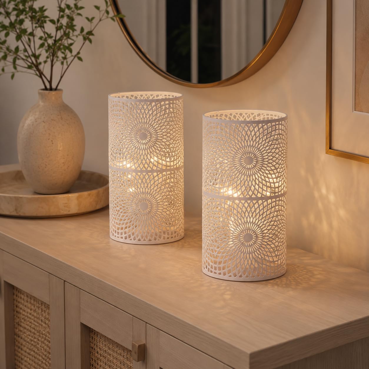 JHY DESIGN Set of 2 White Table Metal lamp Battery Powered Cordless Accent Light with Edison Style Bulb battery