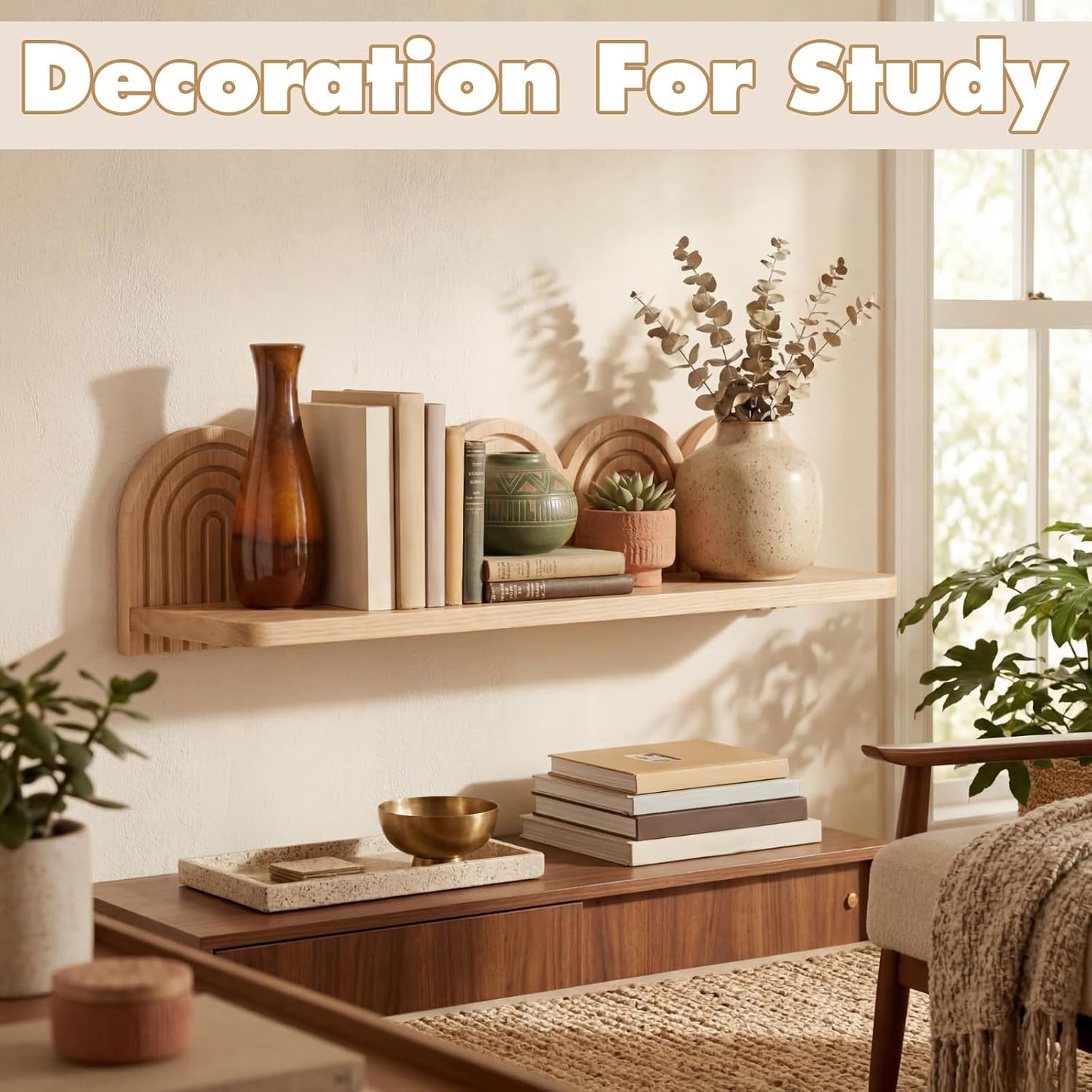 Wall Coat Rack/Boho Wall Shelf Mid-Century Modern Wooden Coat Vintage Mount / 22 x 5.5 x 4.5 / Wood