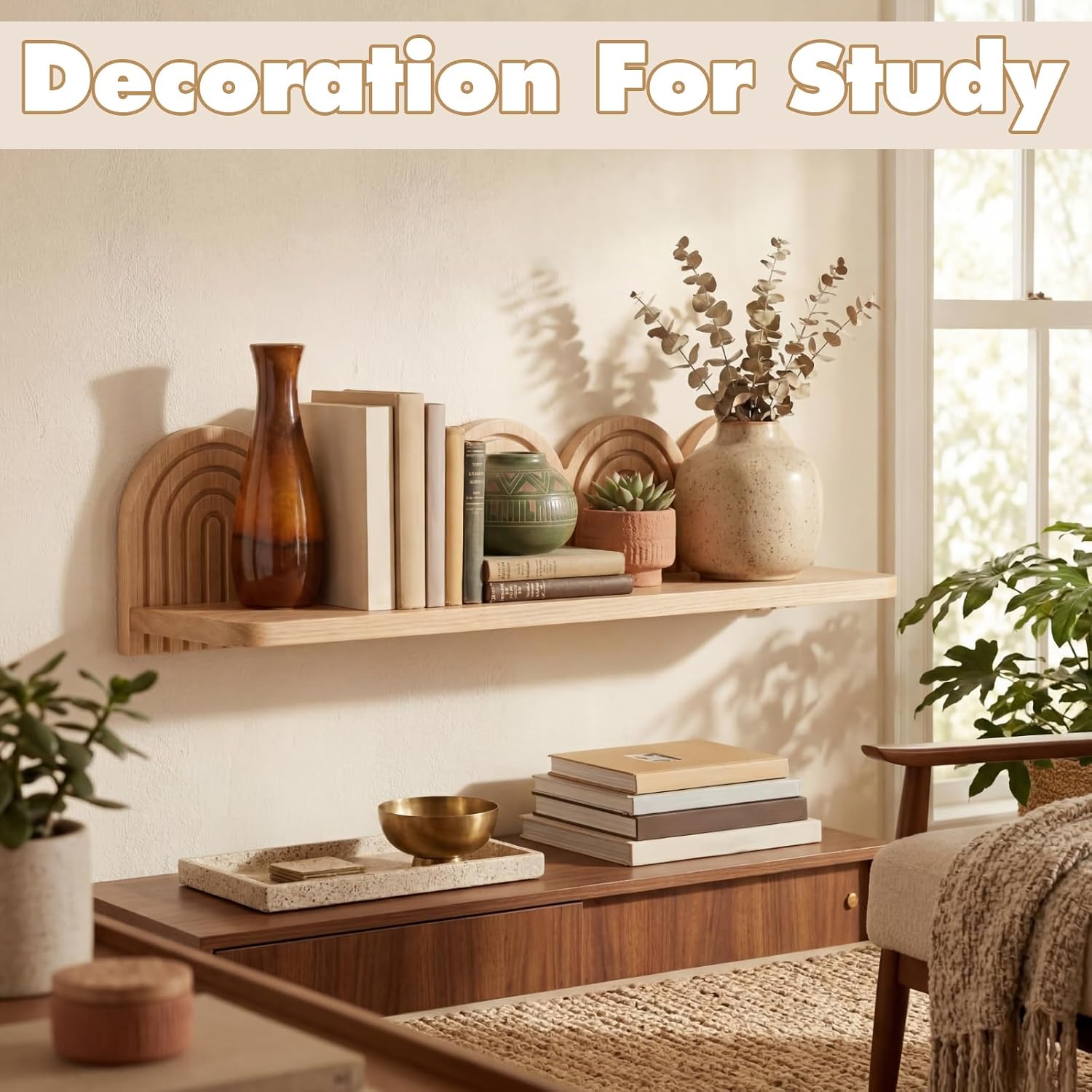 Wall Coat Rack/Boho Wall Shelf Mid-Century Modern Wooden Coat Vintage Mount / 22 x 5.5 x 4.5 / Wood