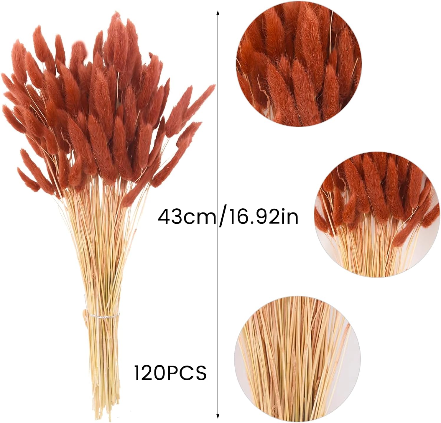 17" Dried Faux Pampas Grass Bulk Decor Fall Pampas Dried Boho Flowers / Burnt Orange / Set of 120