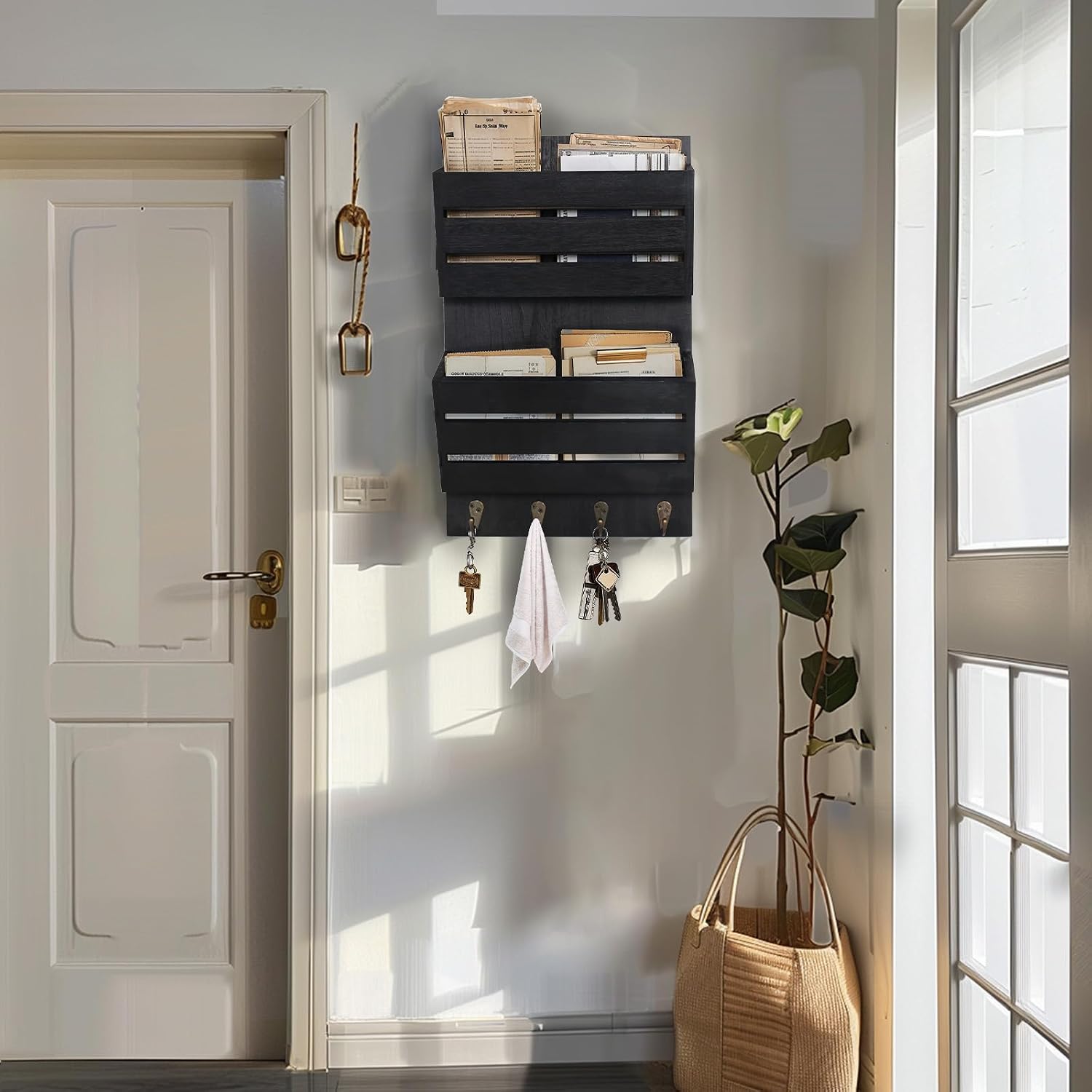 Rustic Wooden Hanging Mail Sorter Farmhouse Key Holder