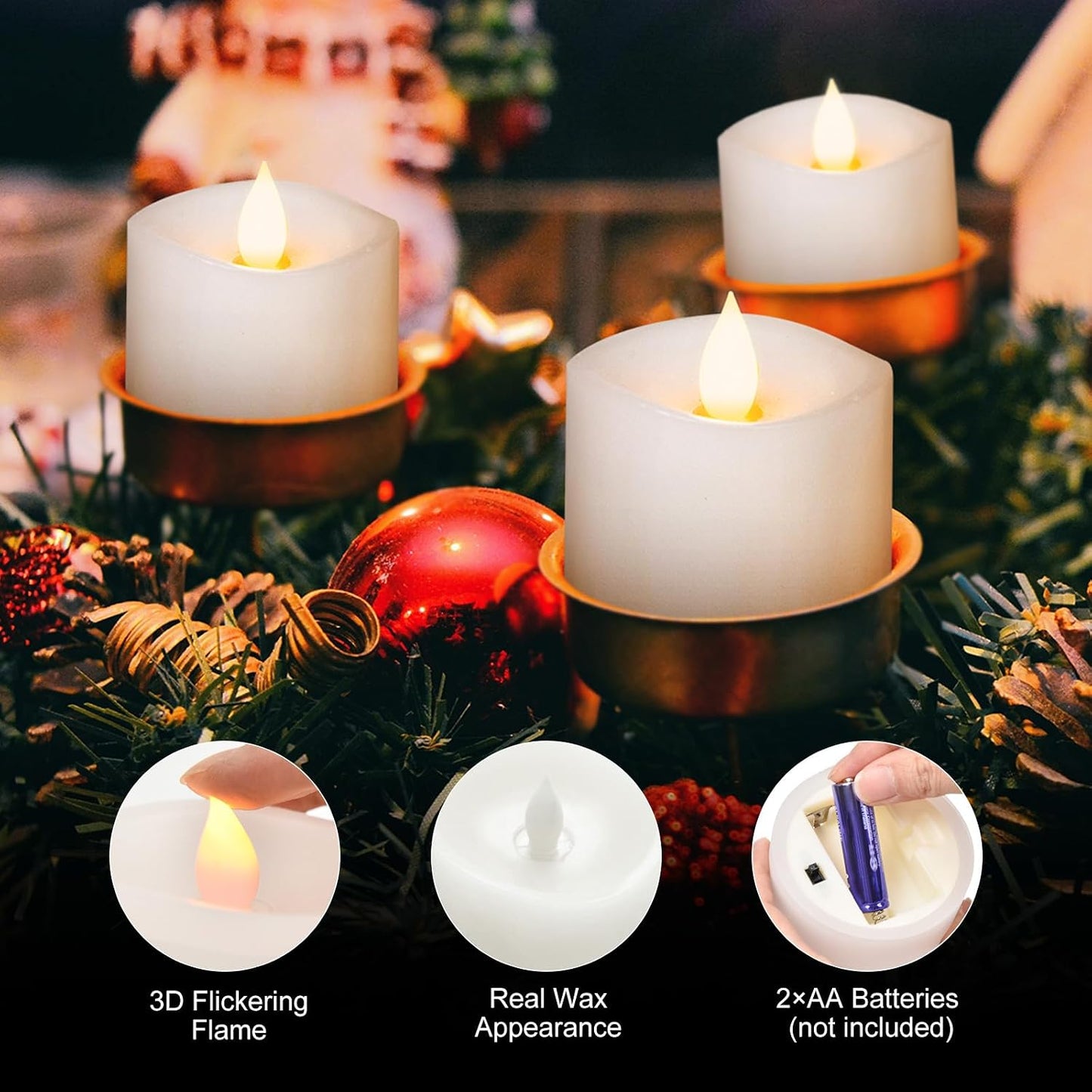 3x3 Flameless Candles Set of 3, LED Battery Candles Flickering, 3 inch Flameless Candles with Remote,Battery Powered
