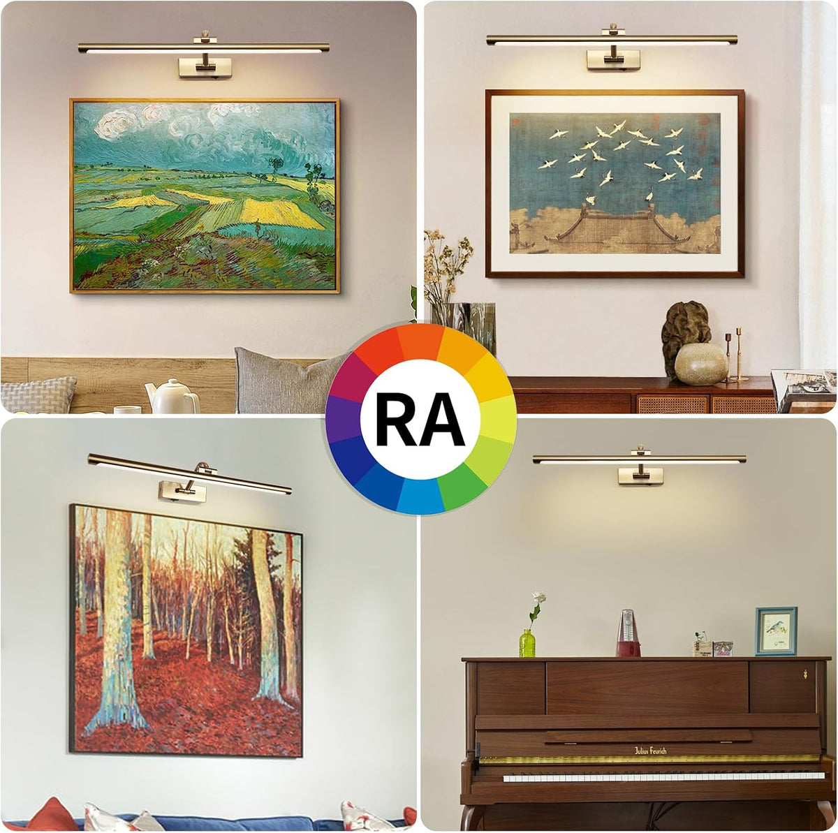 5W LED Wireless Picture Lights with Remote and Timer 23.6 Inch Rechargeable Brass Gallery Lighting Battery Operated Art