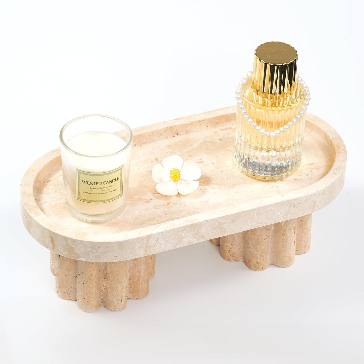 Travertine Marble Perfume Tray / 2leg-travertine