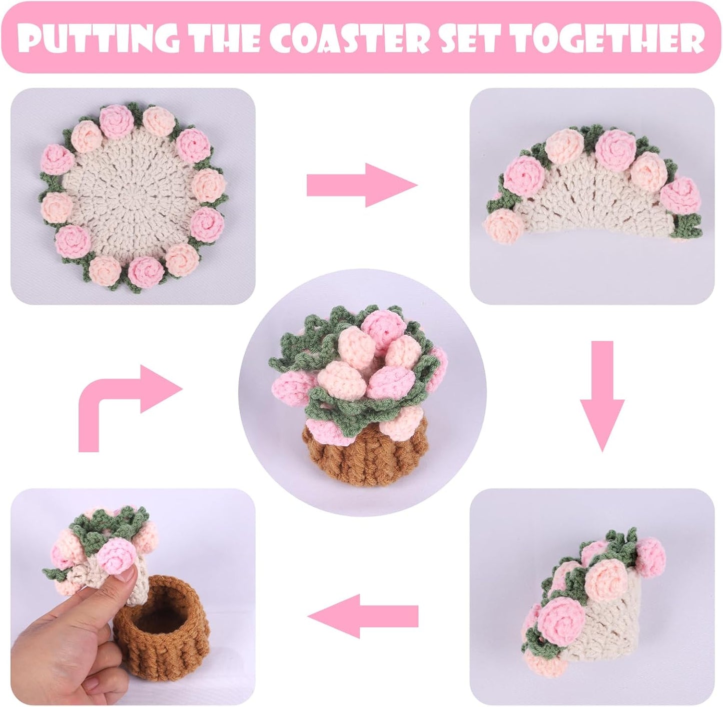 Mini Basket -Boho Floral Coasters / Pink