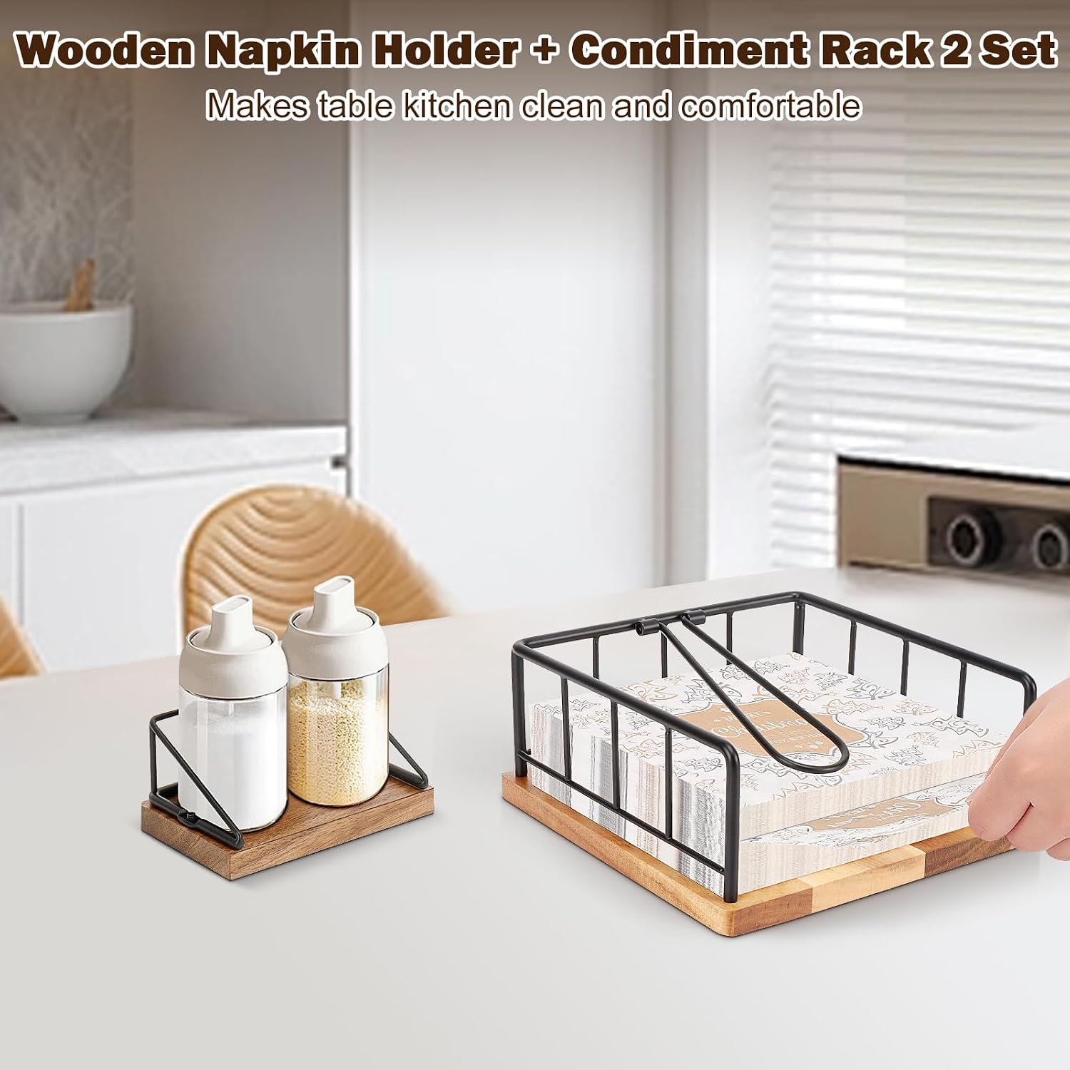 Flat Napkin Holder / Black Napkin Holder Set / Wood