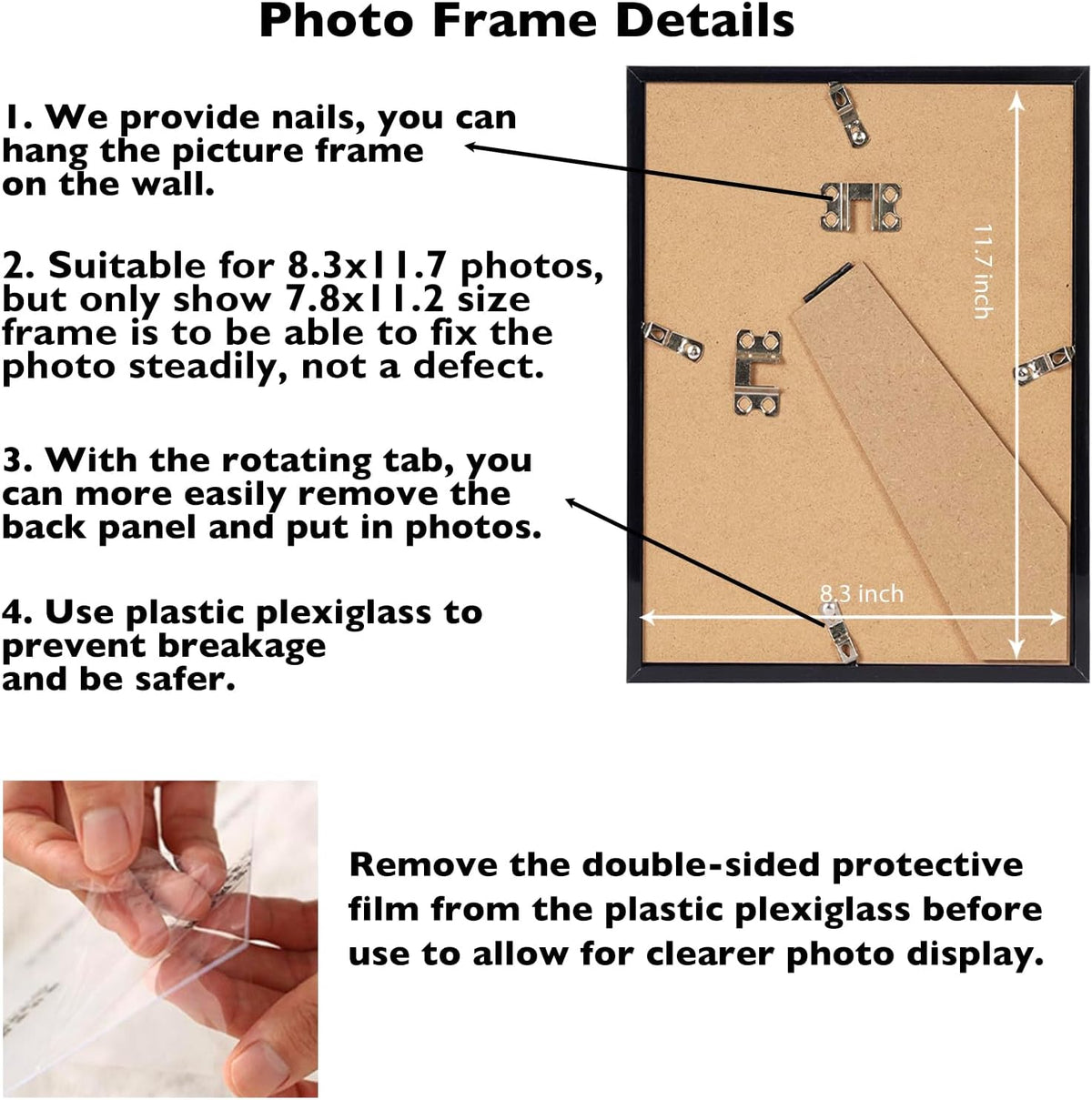 JCJMY 8.3x11.7 A4 Picture Frame Set of 6 for Wall Hanging or Tabletop Horizontally or Vertically, A4 Frame 8.3 x 11.7