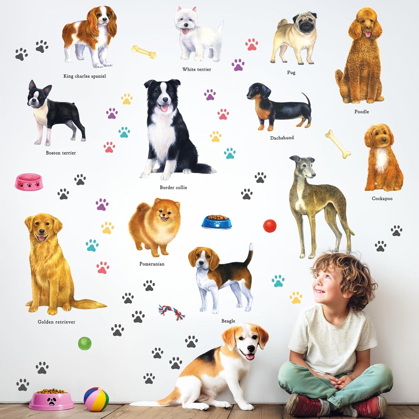DS8-8045 Wall Decals Stickers Kids Peel and Stick Removable paw décor Print Room Bone Puppy / Dogs