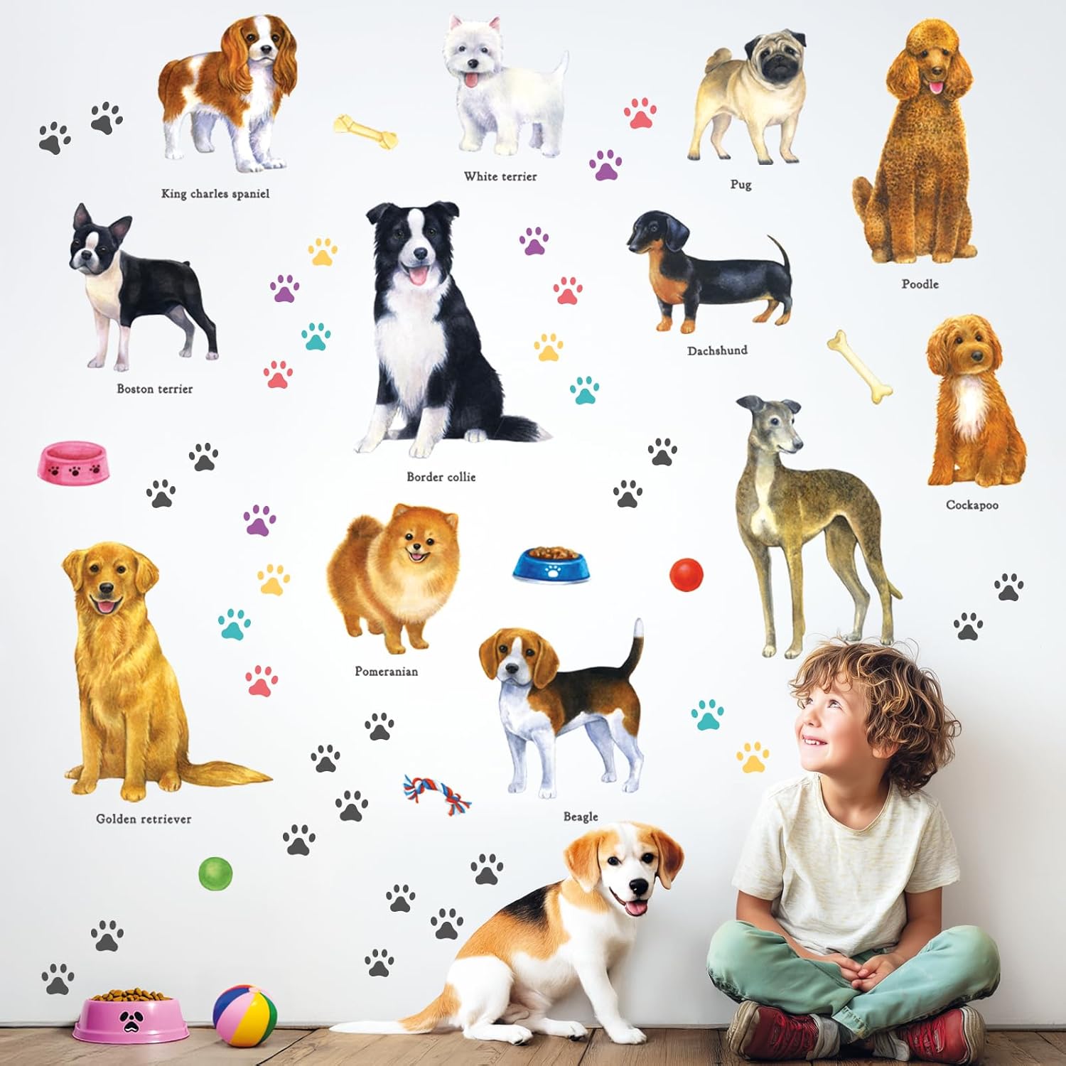 DS8-8045 Wall Decals Stickers Kids Peel and Stick Removable paw décor Print Room Bone Puppy / Dogs