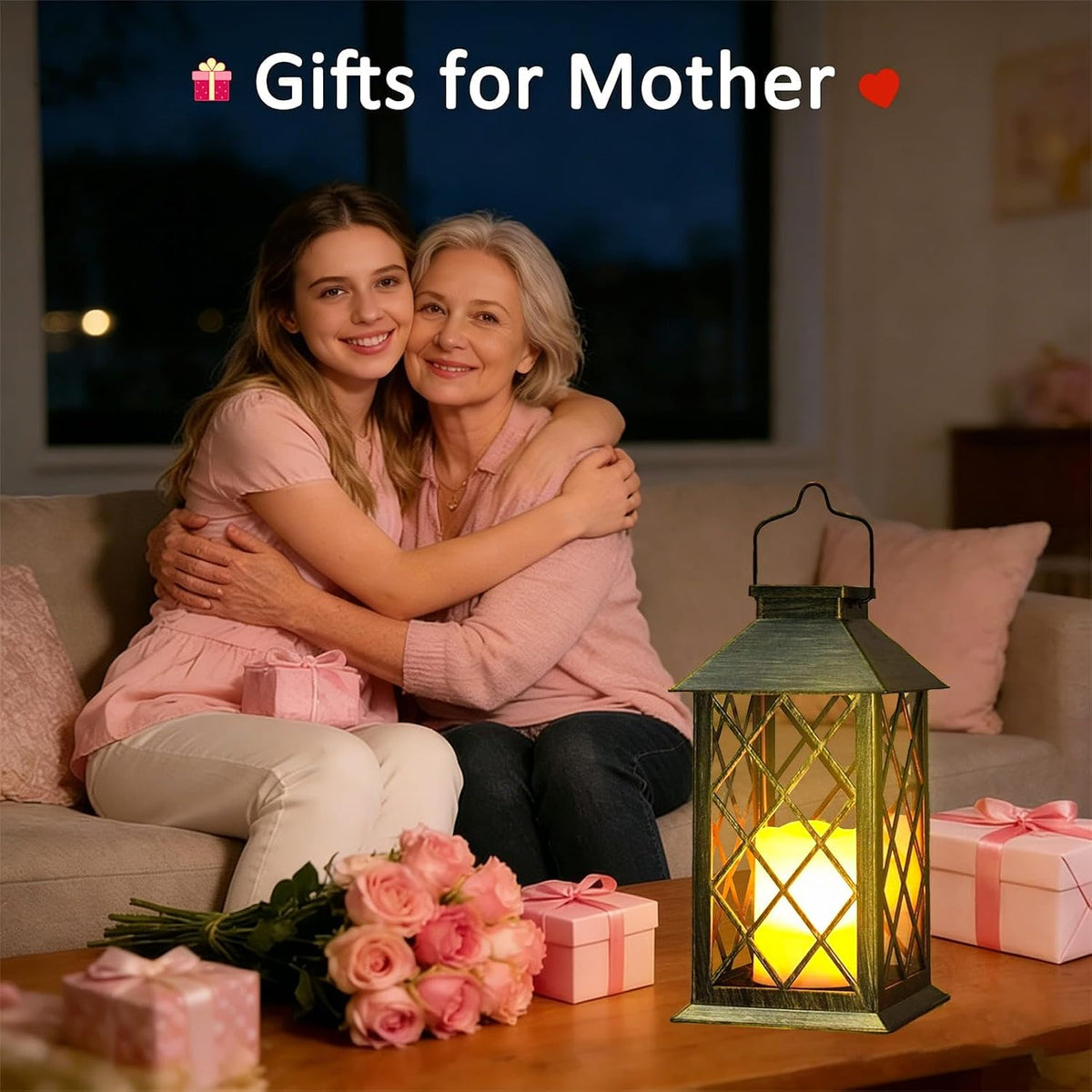 14" Large Tempered Glass Solar Lanterns Outdoor Waterproof | Bronze retro solar lantern with flickering flameless