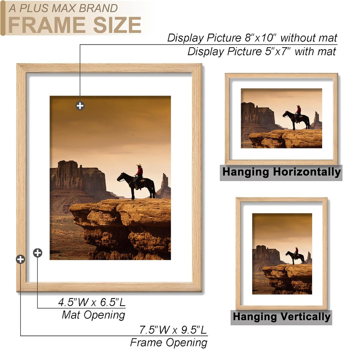 8x10 Picture Frame Set of 10 Natural Light Weight Tabletop and Wall Mount | 8 x 10 Inch Natural Wood-grain Engineered